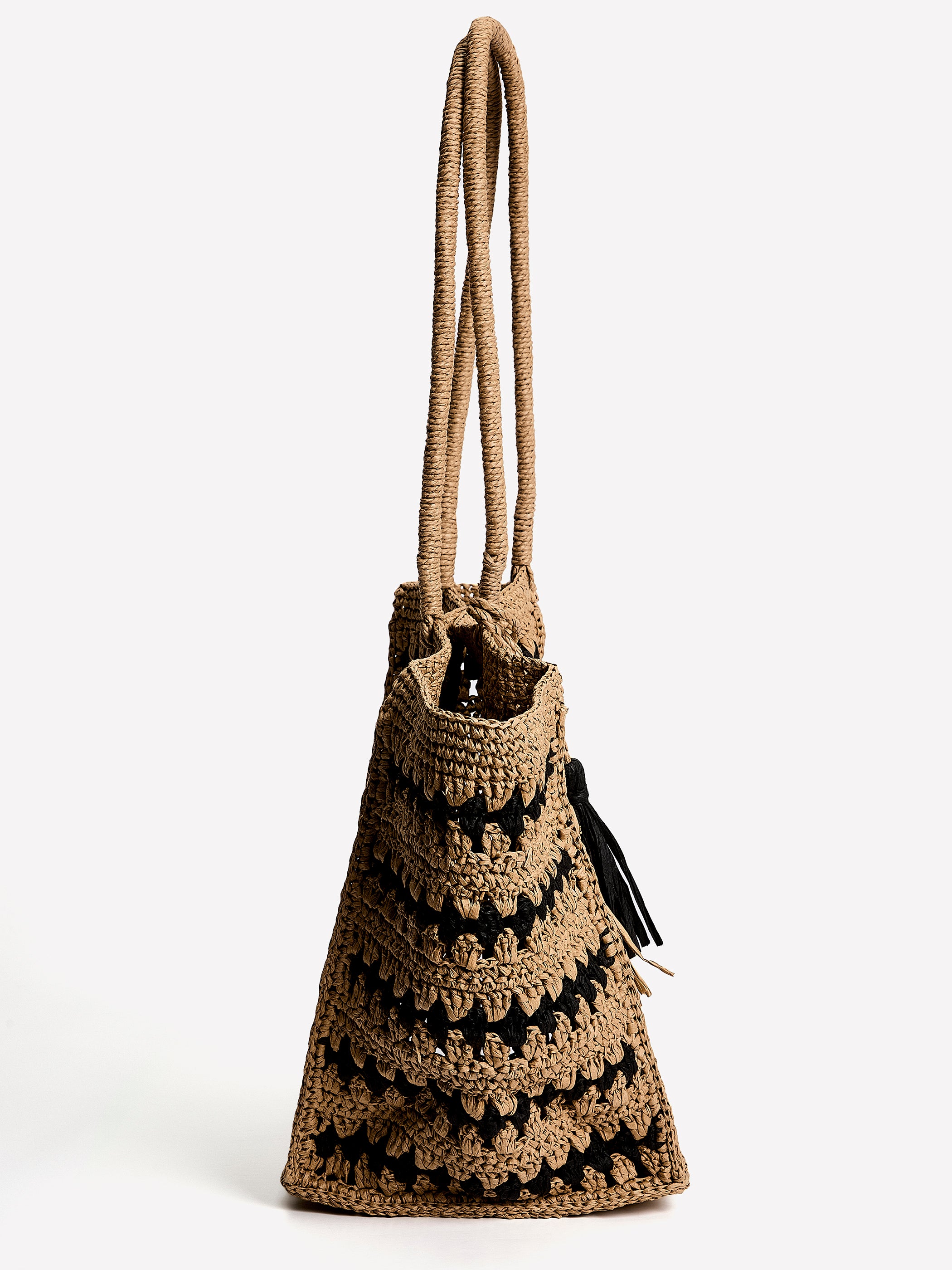 Woven Raffia Tote Bag with Shoulder Strap