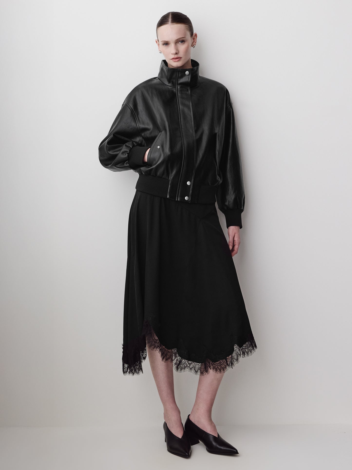 Woven Asymmetrical Lace Skirt in Viscose