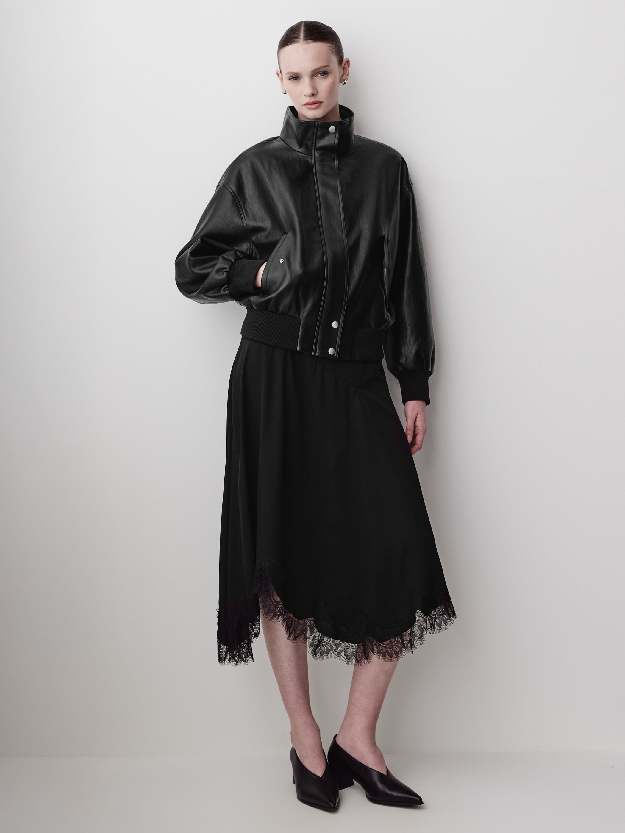 Woven Asymmetrical Lace Skirt in Viscose