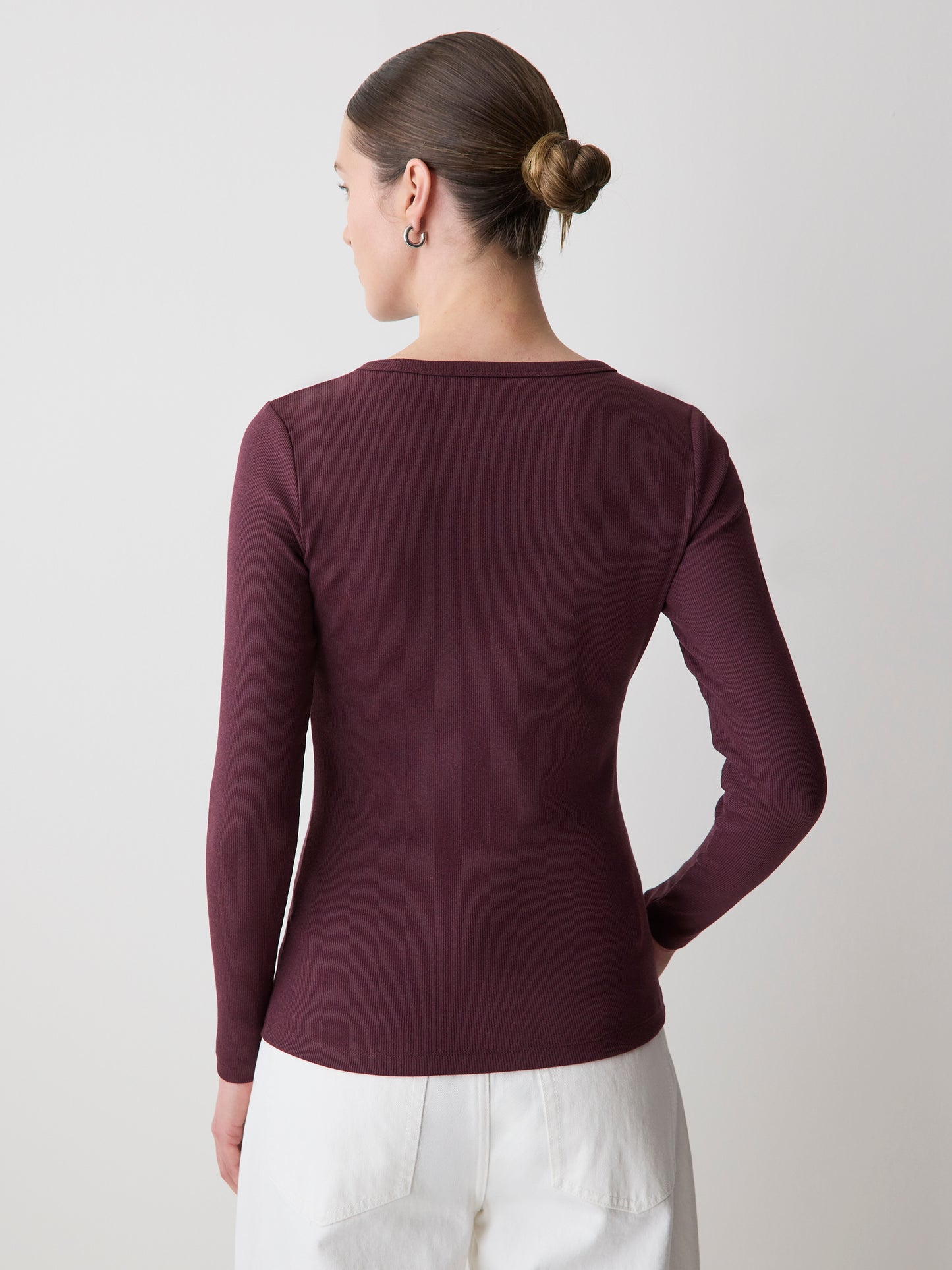 Long-Sleeve Crew-Neck Fitted Ribbed Tee