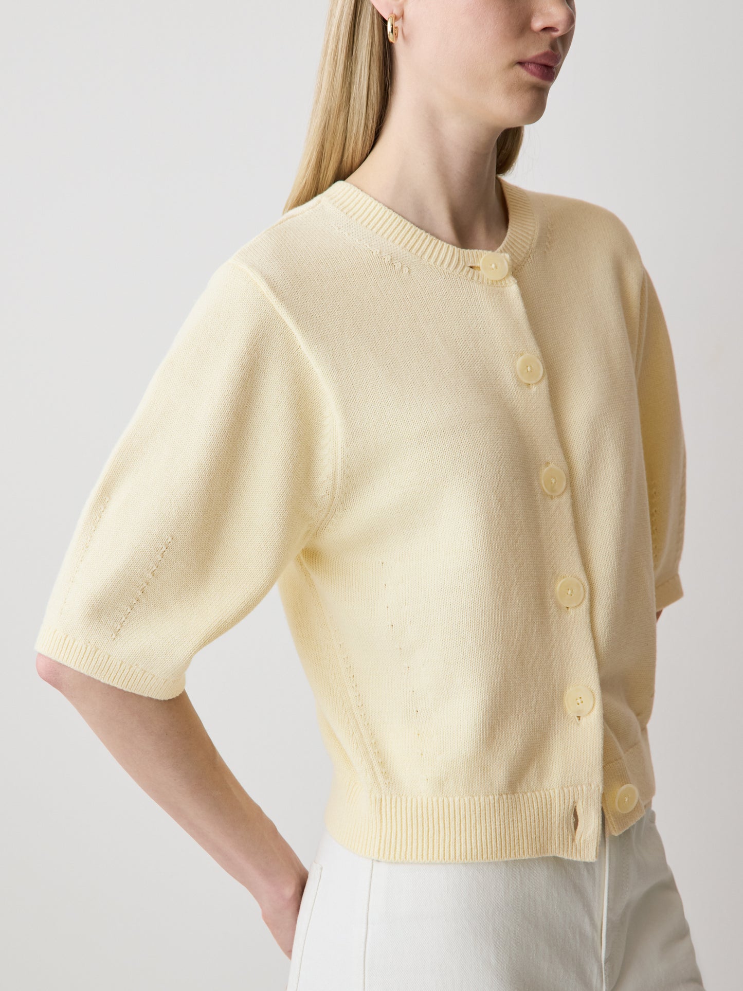 Knit Cotton Cardigan with Elbow Patches