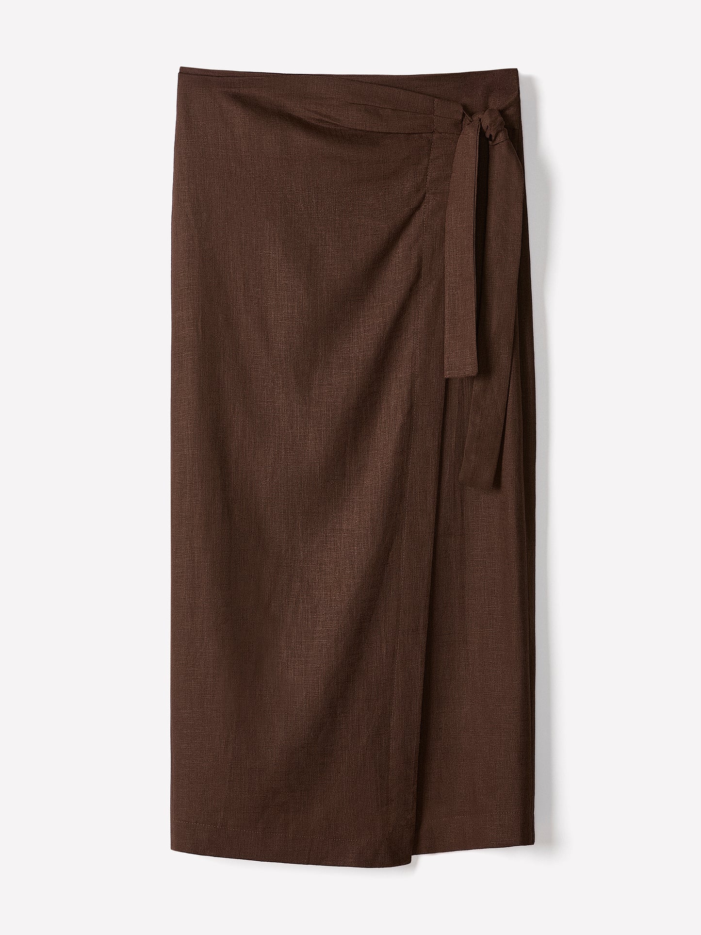 Linen-Blend Straight Midi Skirt with Wrap Front