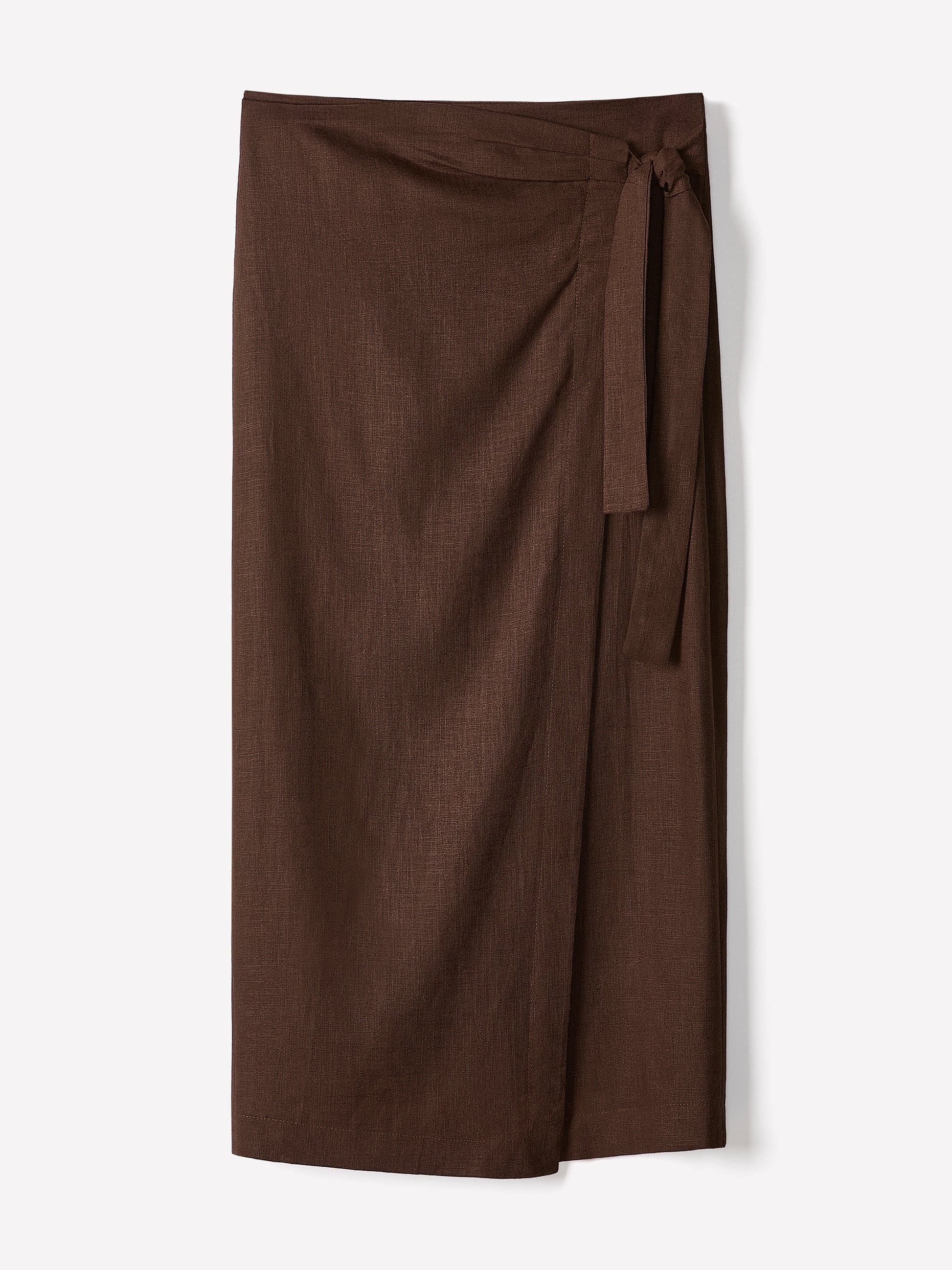 Linen-Blend Straight Midi Skirt with Wrap Front