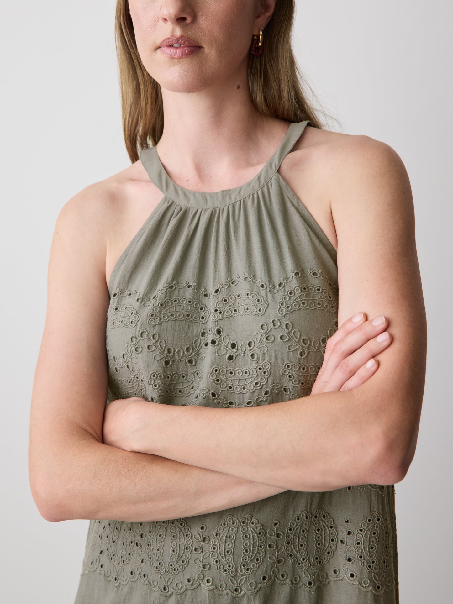 Cotton Eyelet Halter Maxi Dress