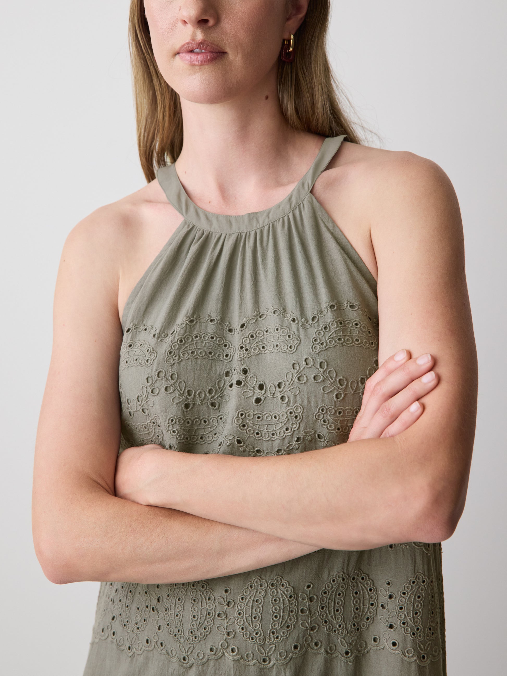 Cotton Eyelet Halter Maxi Dress