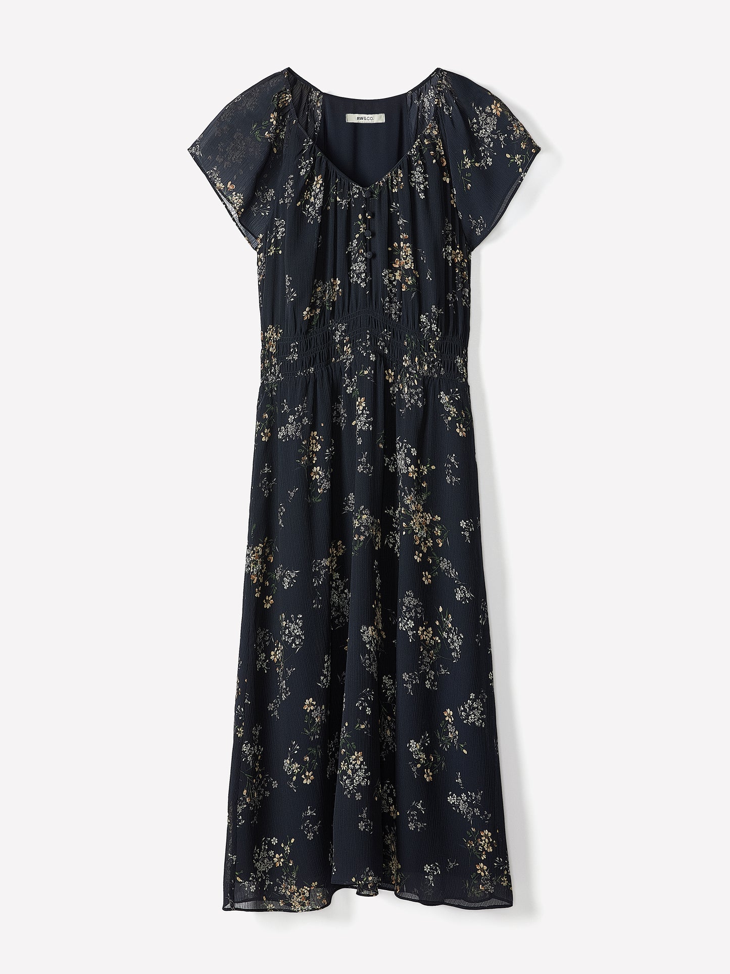 Fit-and-Flare Midi Dress with Short Flutter Sleeves