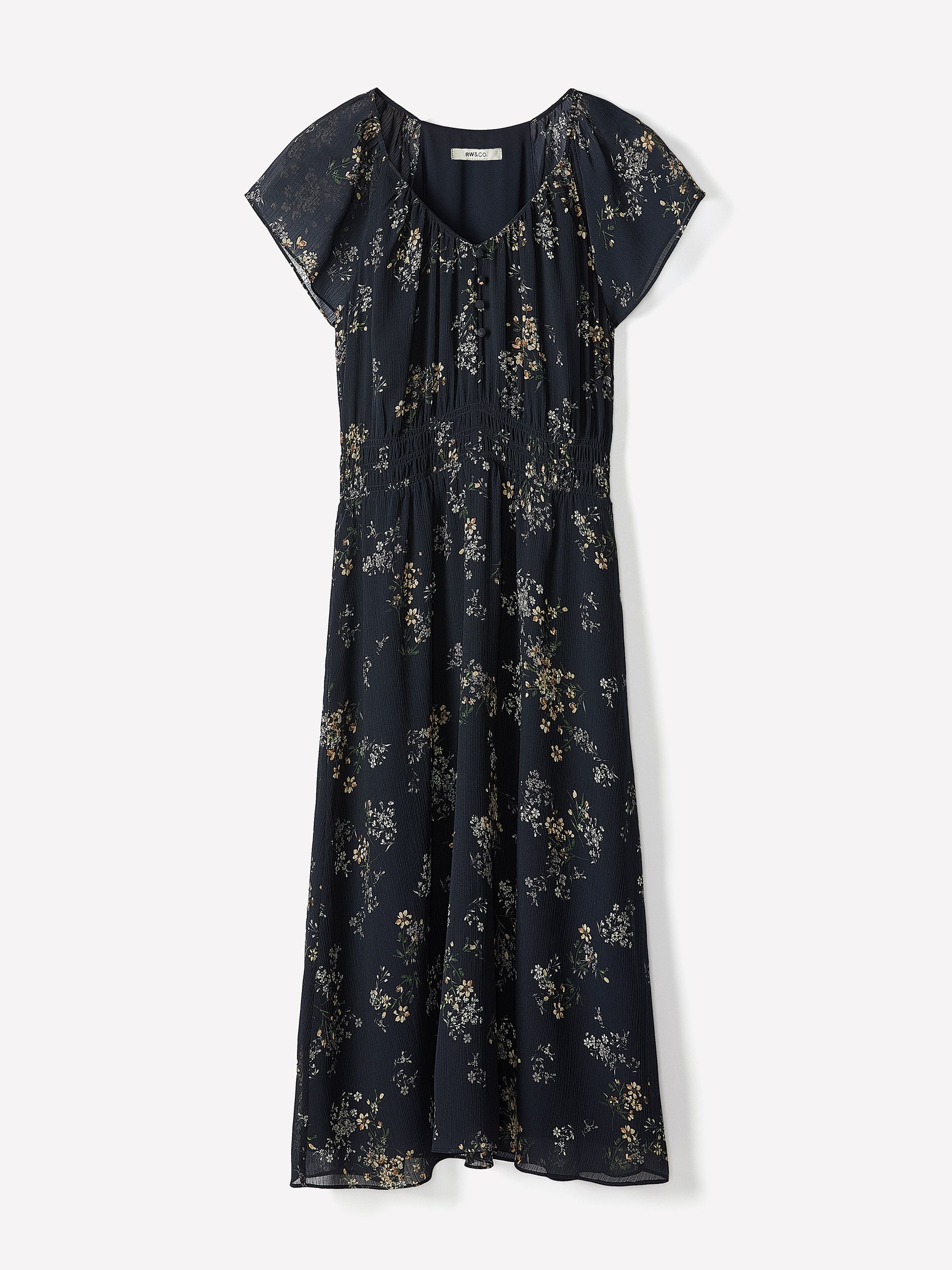 Fit-and-Flare Midi Dress with Short Flutter Sleeves