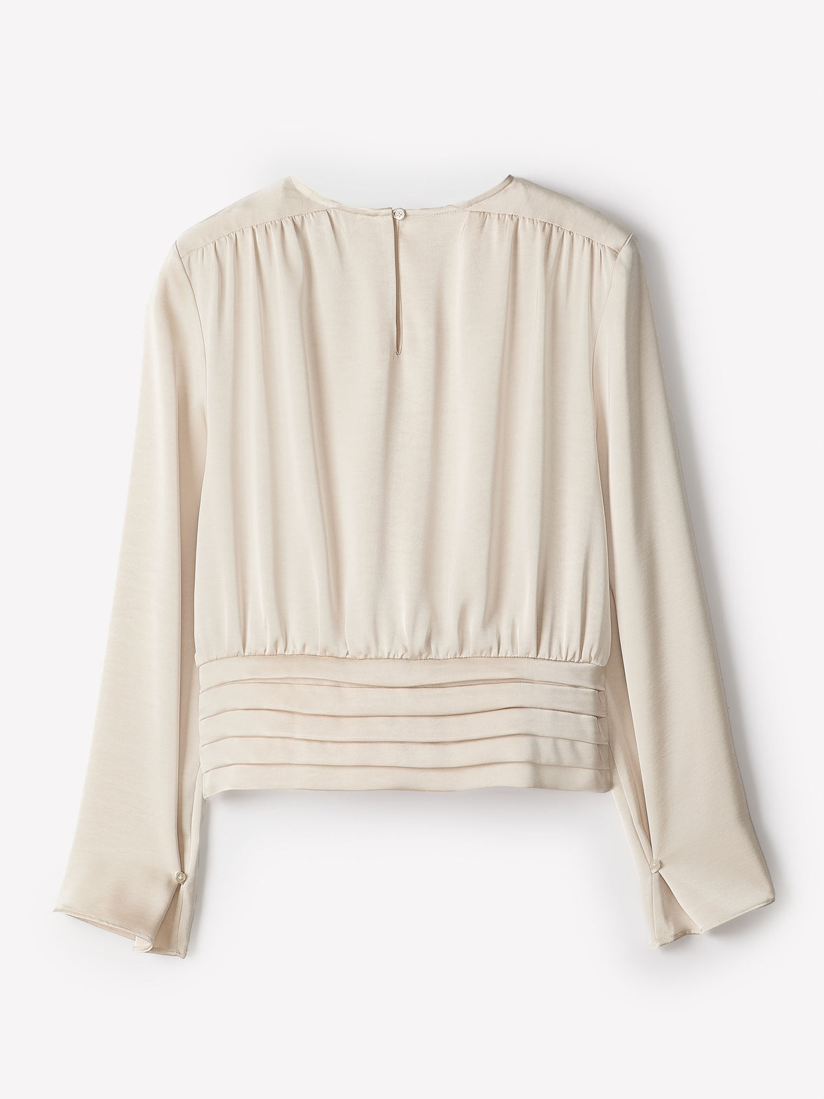 Long-Sleeve Crew-Neck Blouse with Shoulder Pads