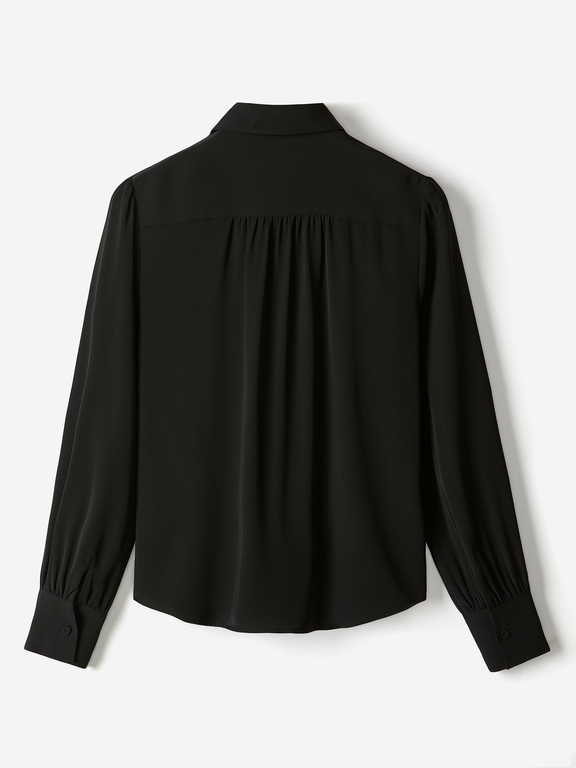 Silky Crepe Long-Sleeve Buttoned-Down Blouse