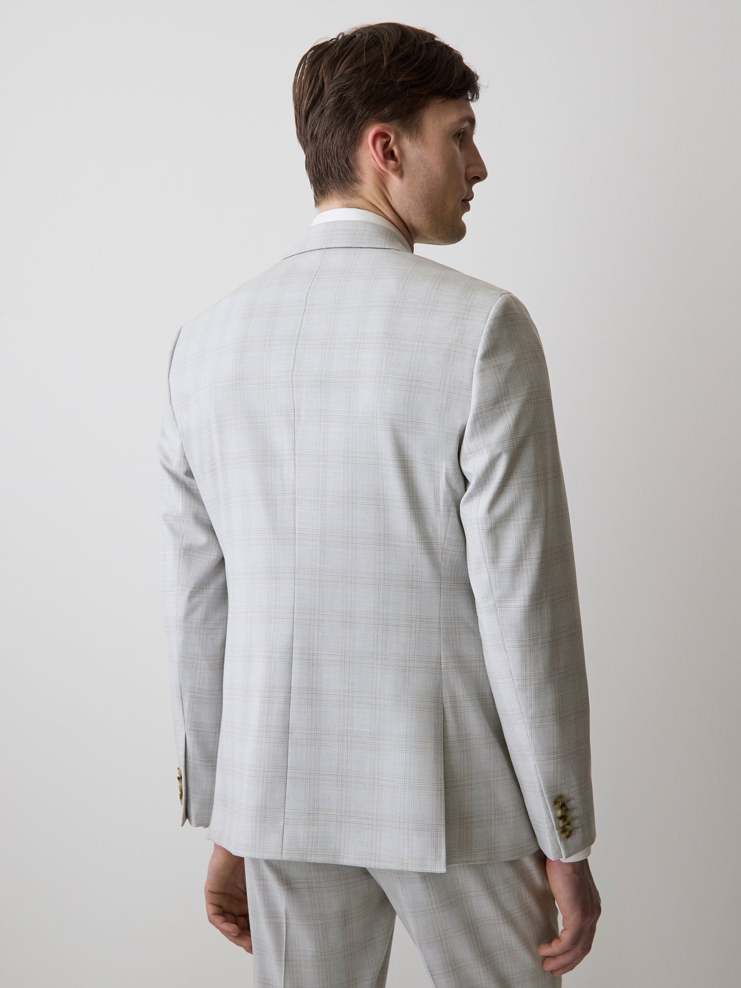 Slim Fit Grey Checkered Suit Blazer