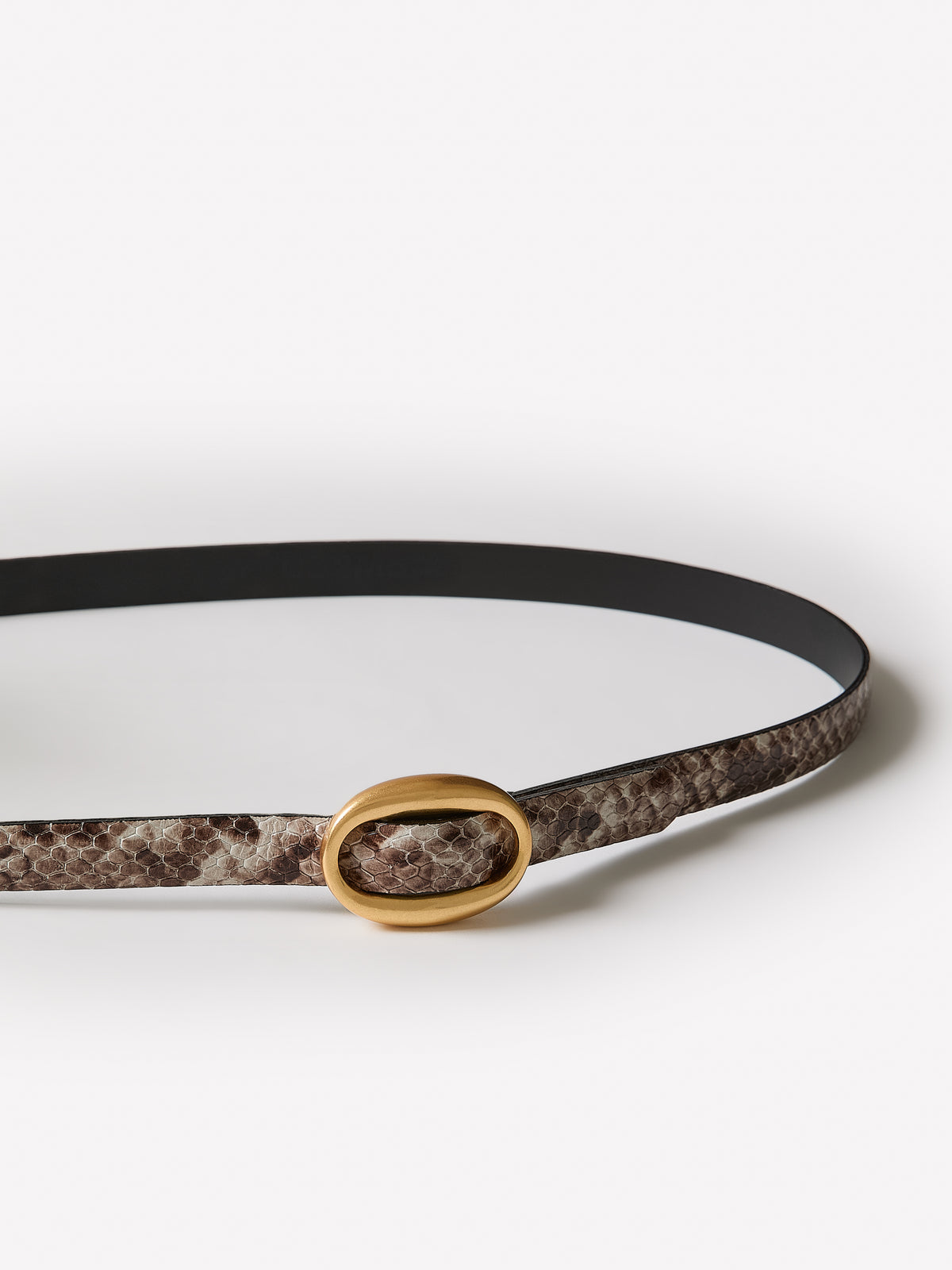 Leather Skinny Belt With Oval Buckle