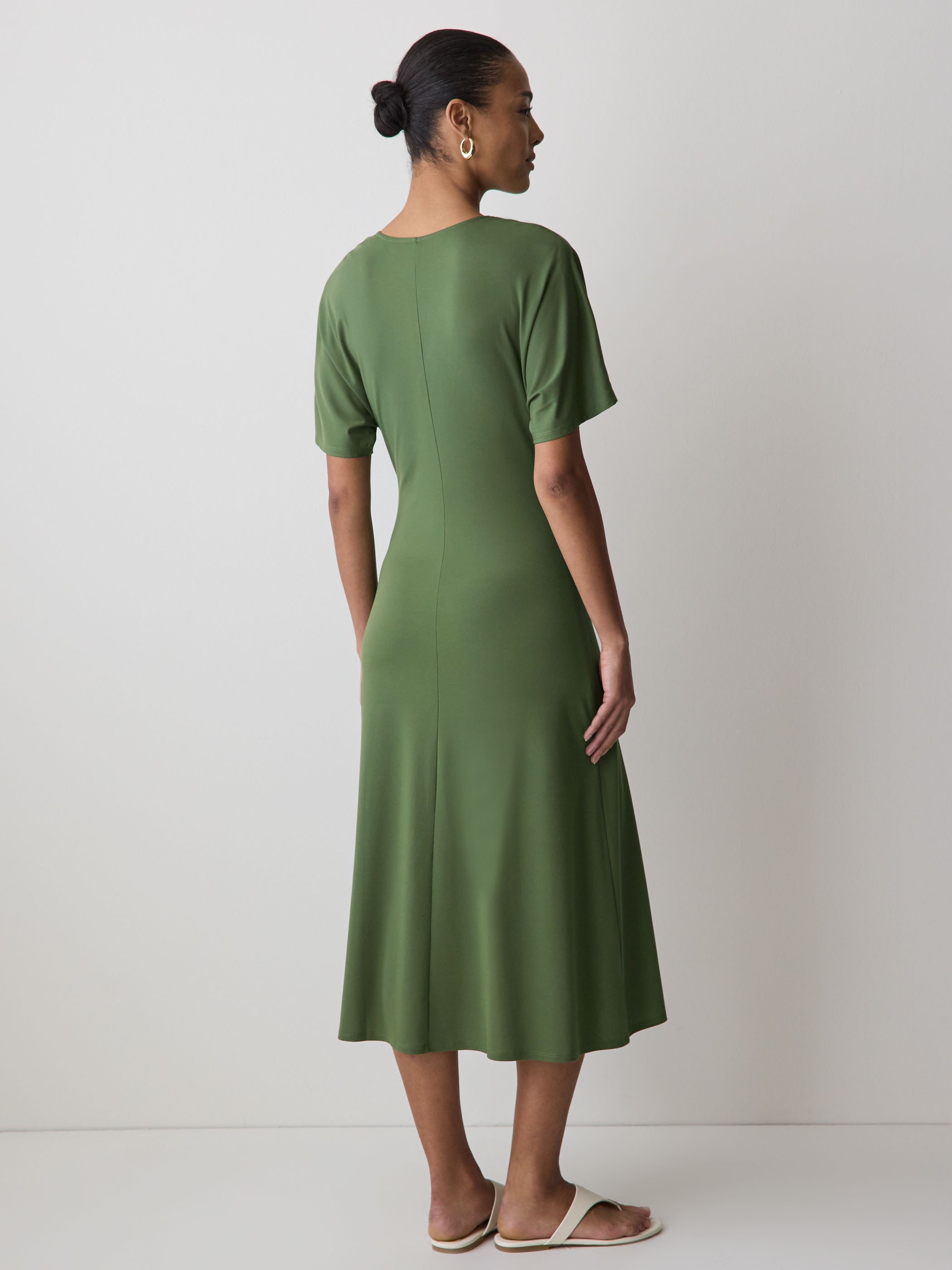 Short-Sleeve V-Neck Midi Dress
