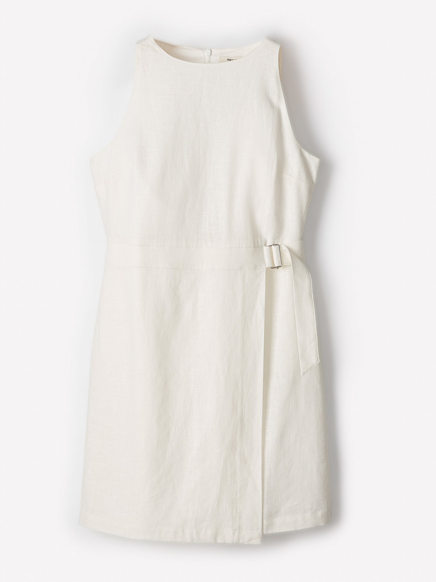 Robe Courte Sans Manches à Col Bateau en Mélange de Lin