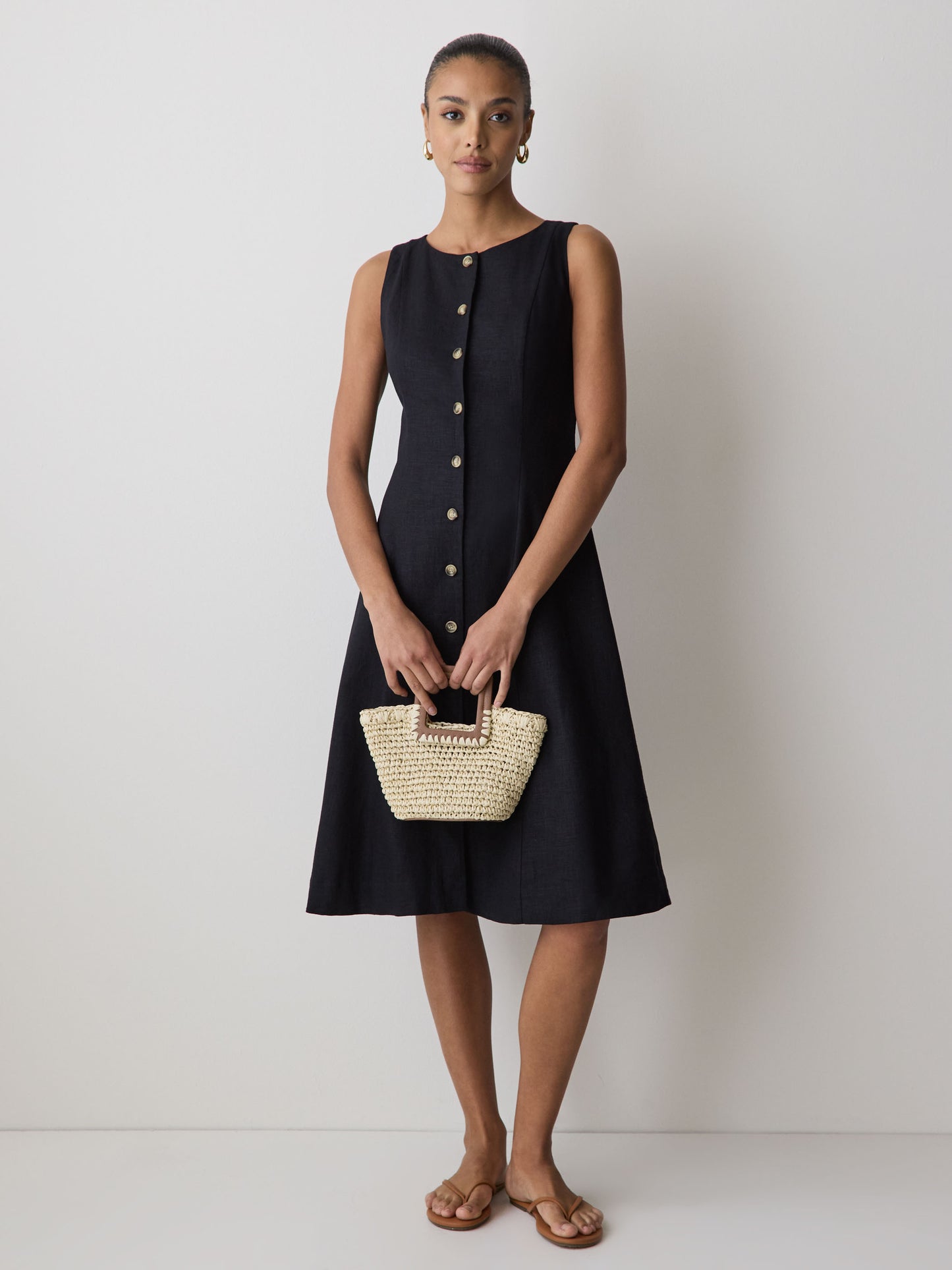 Sleeveless Crew-Neck Linen-Blend Midi Dress