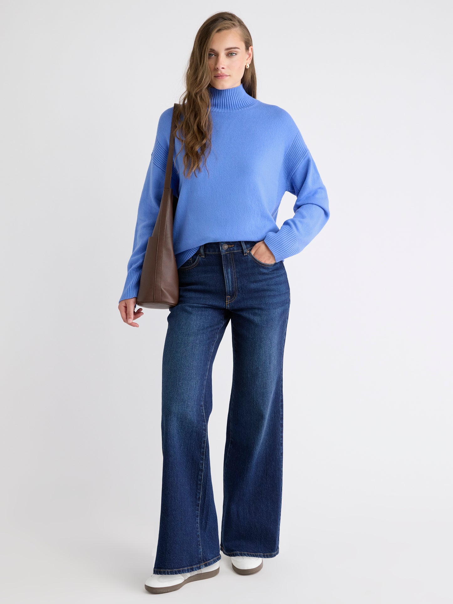 Long-Sleeve Funnel-Neck Merino-Blend Sweater