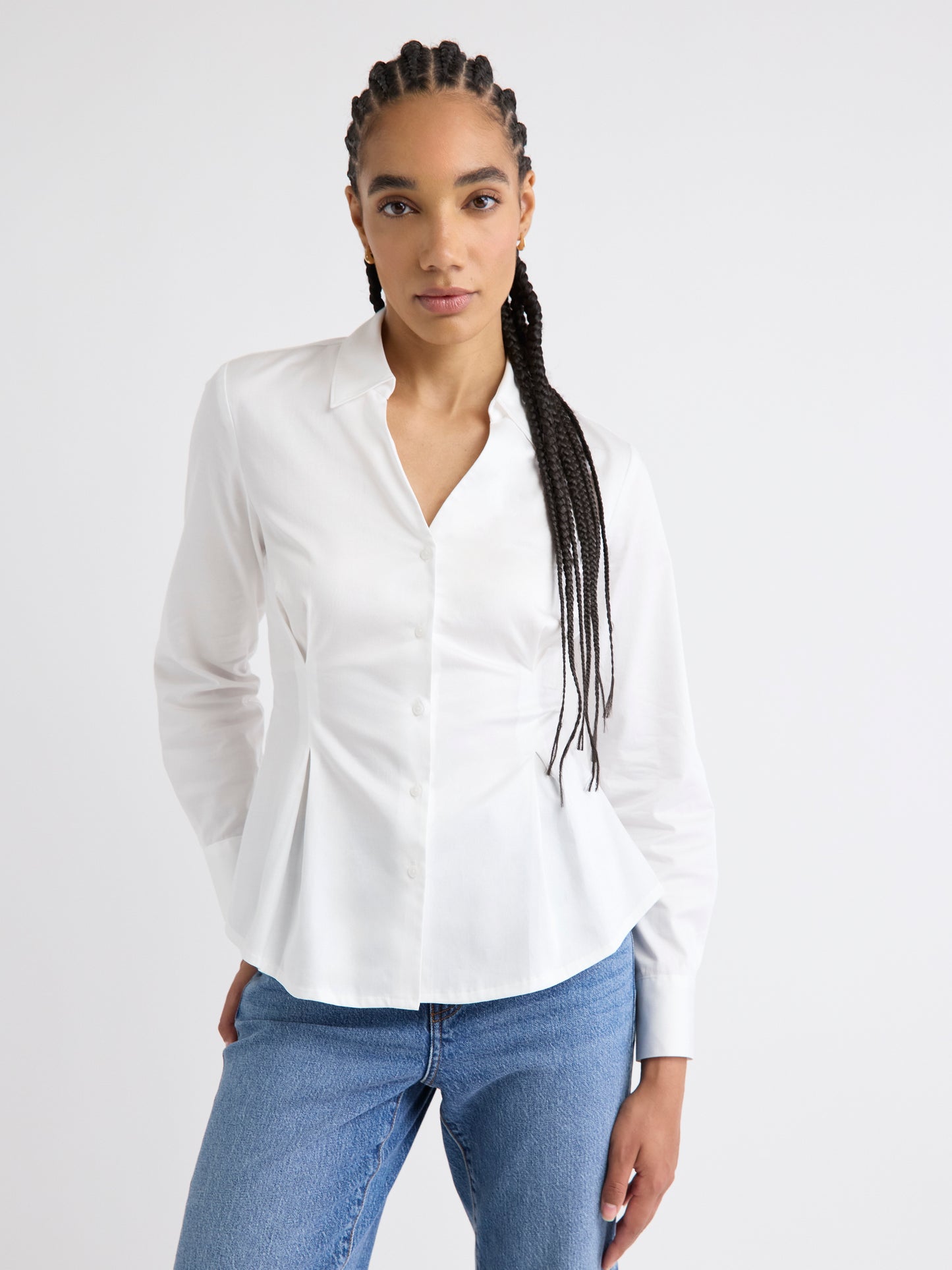 Blouse Boutonnée en Popeline à Manches Longues