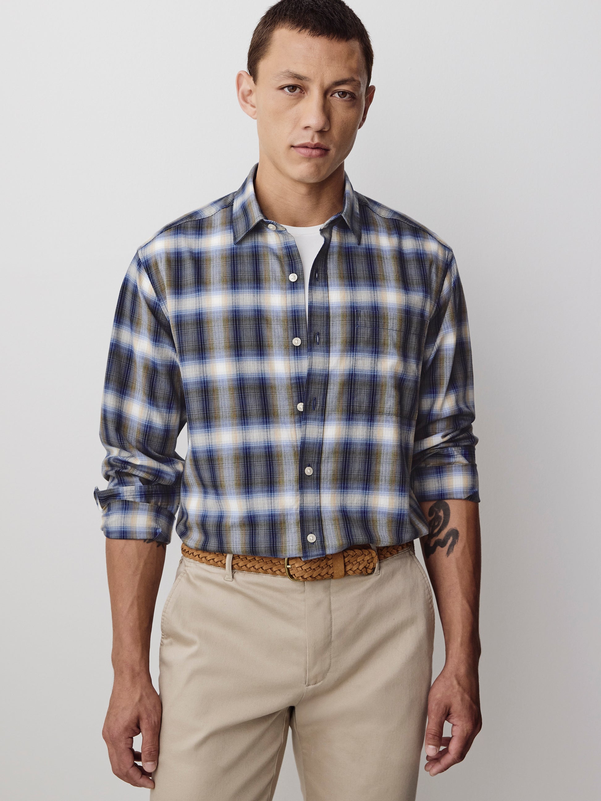 Men's Tailored Cotton Shirt Herringbone Check