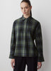 Woven Plaid Button-Up Shirt with Cape Detail