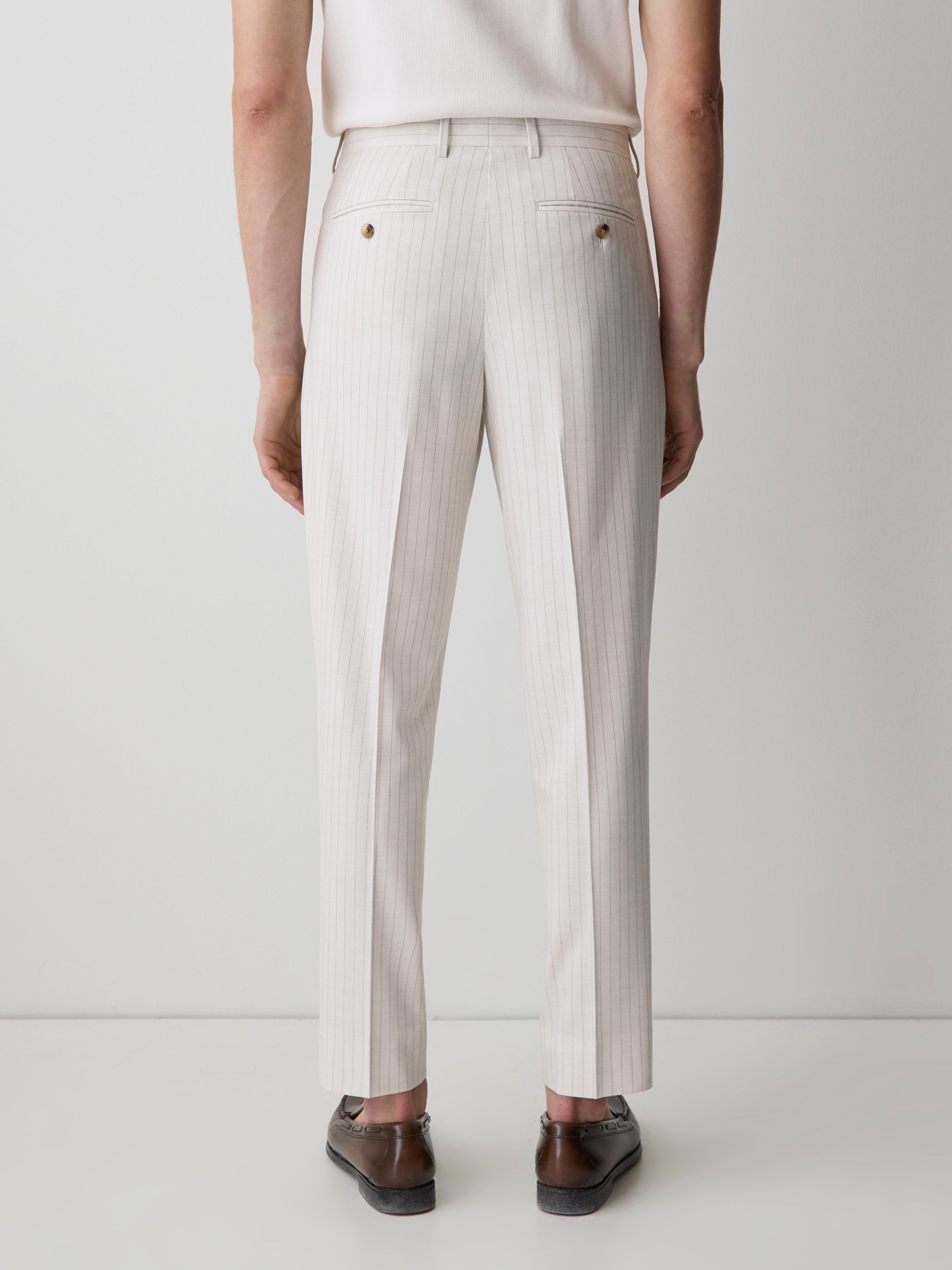 Pleated Tapered-Leg Striped Suit Pant