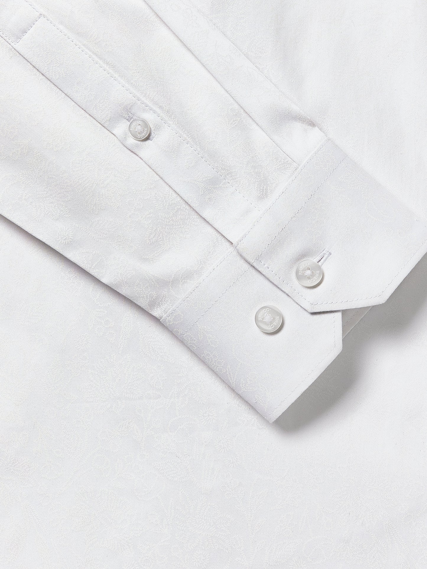 White Slim-Fit Dress Shirt with Geo Pattern