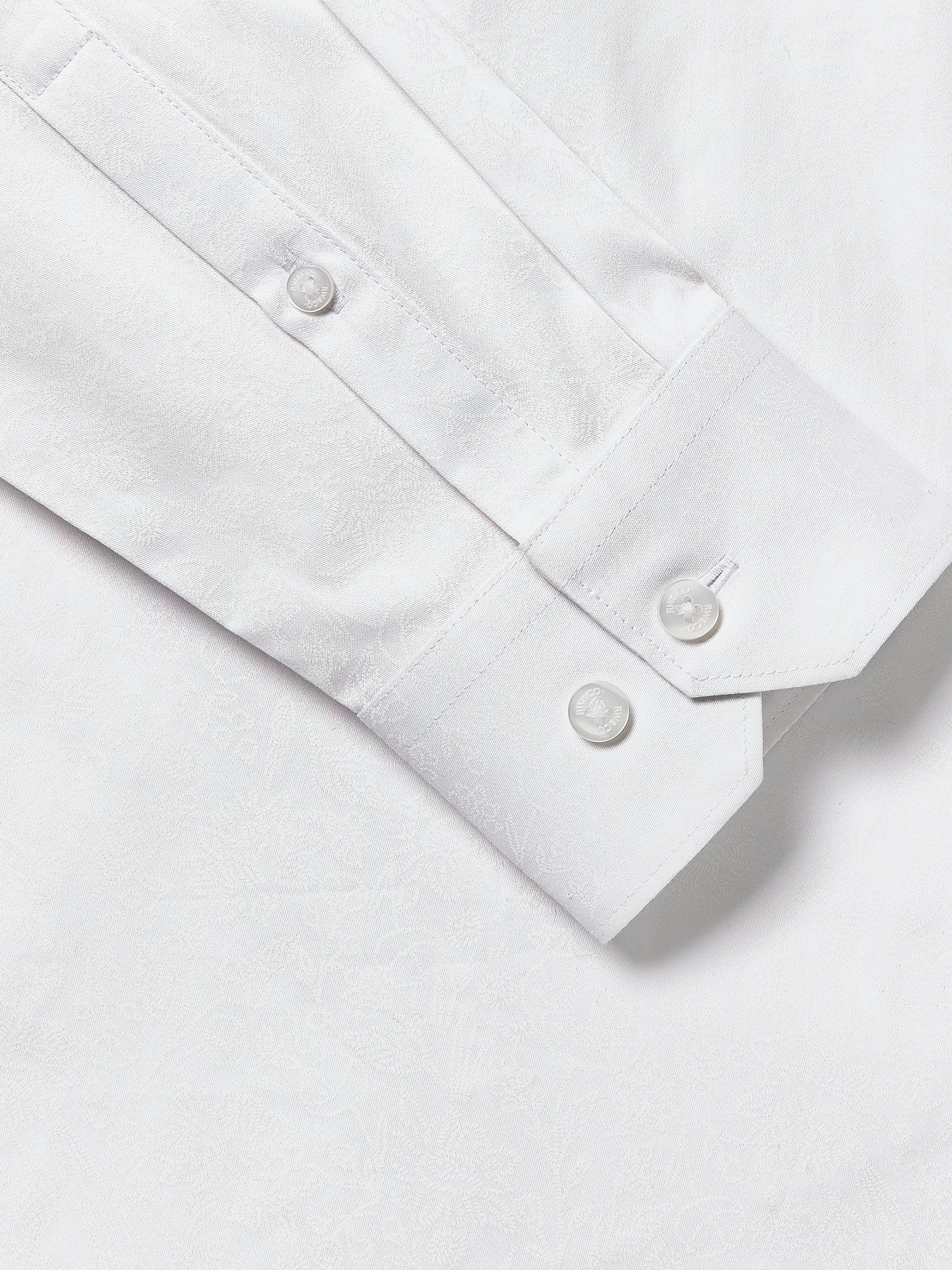 White Slim-Fit Dress Shirt with Geo Pattern