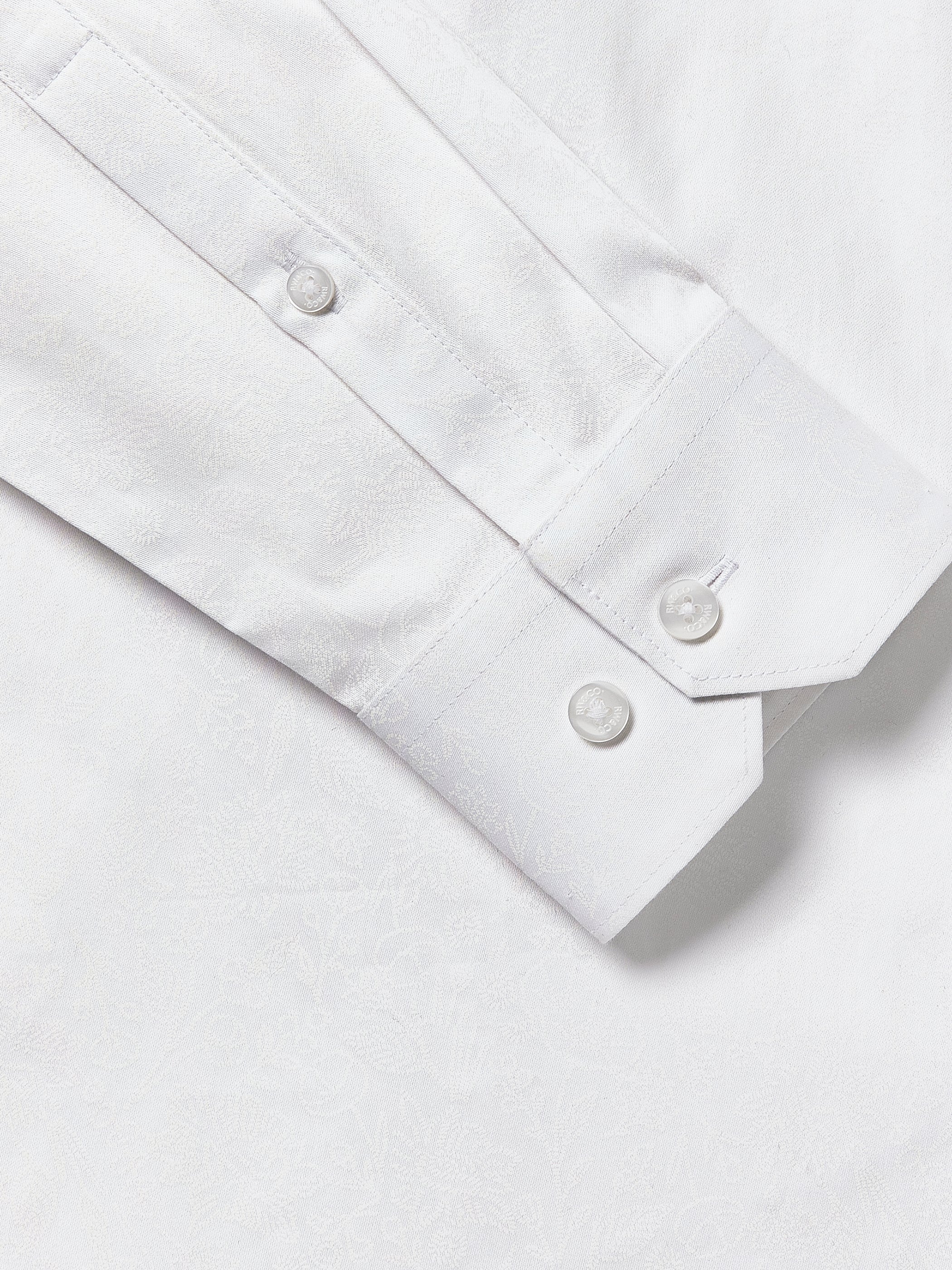 White Slim-Fit Dress Shirt with Geo Pattern