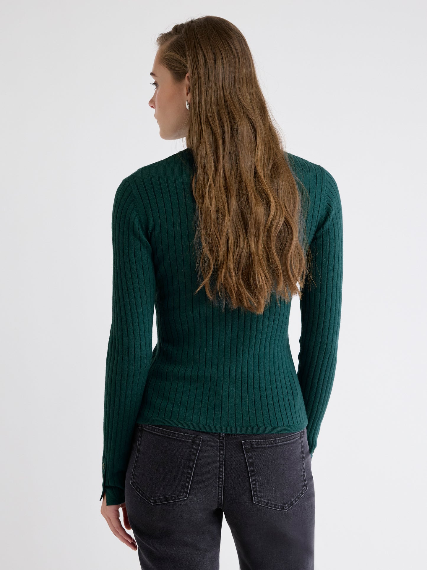 Mock-Neck Sweater with Buttons on Sleeves