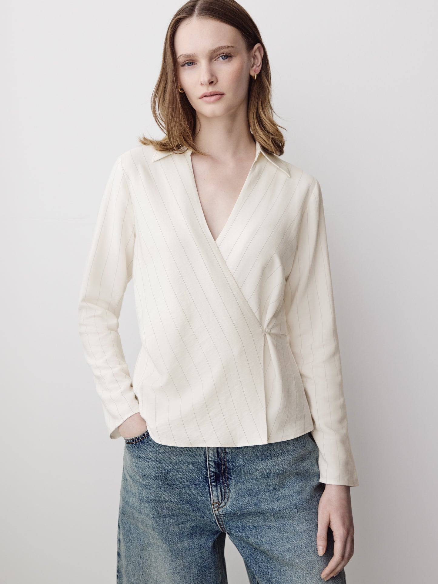 Woven Long Sleeve Striped Blouse