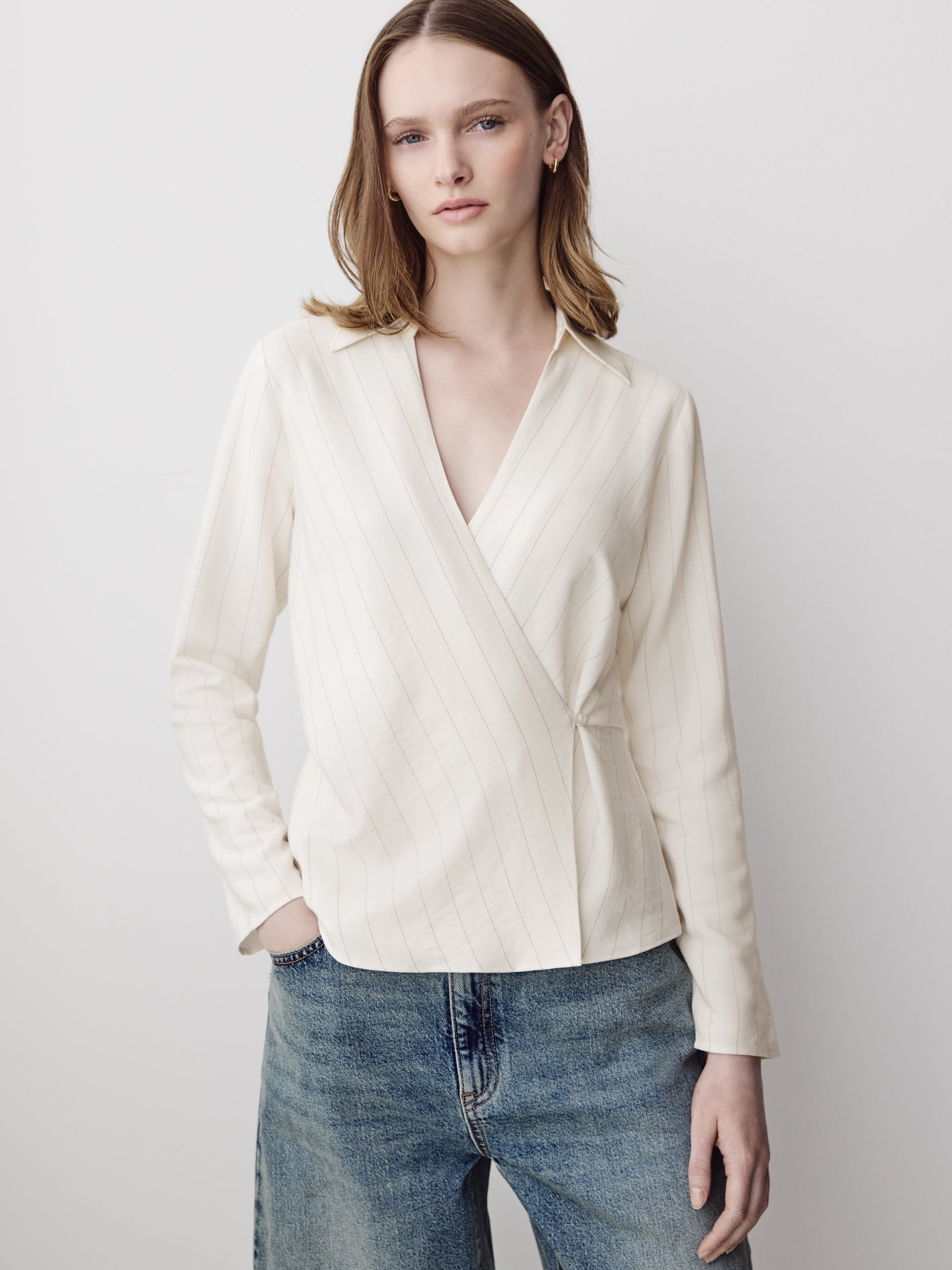 Woven Long Sleeve Striped Blouse