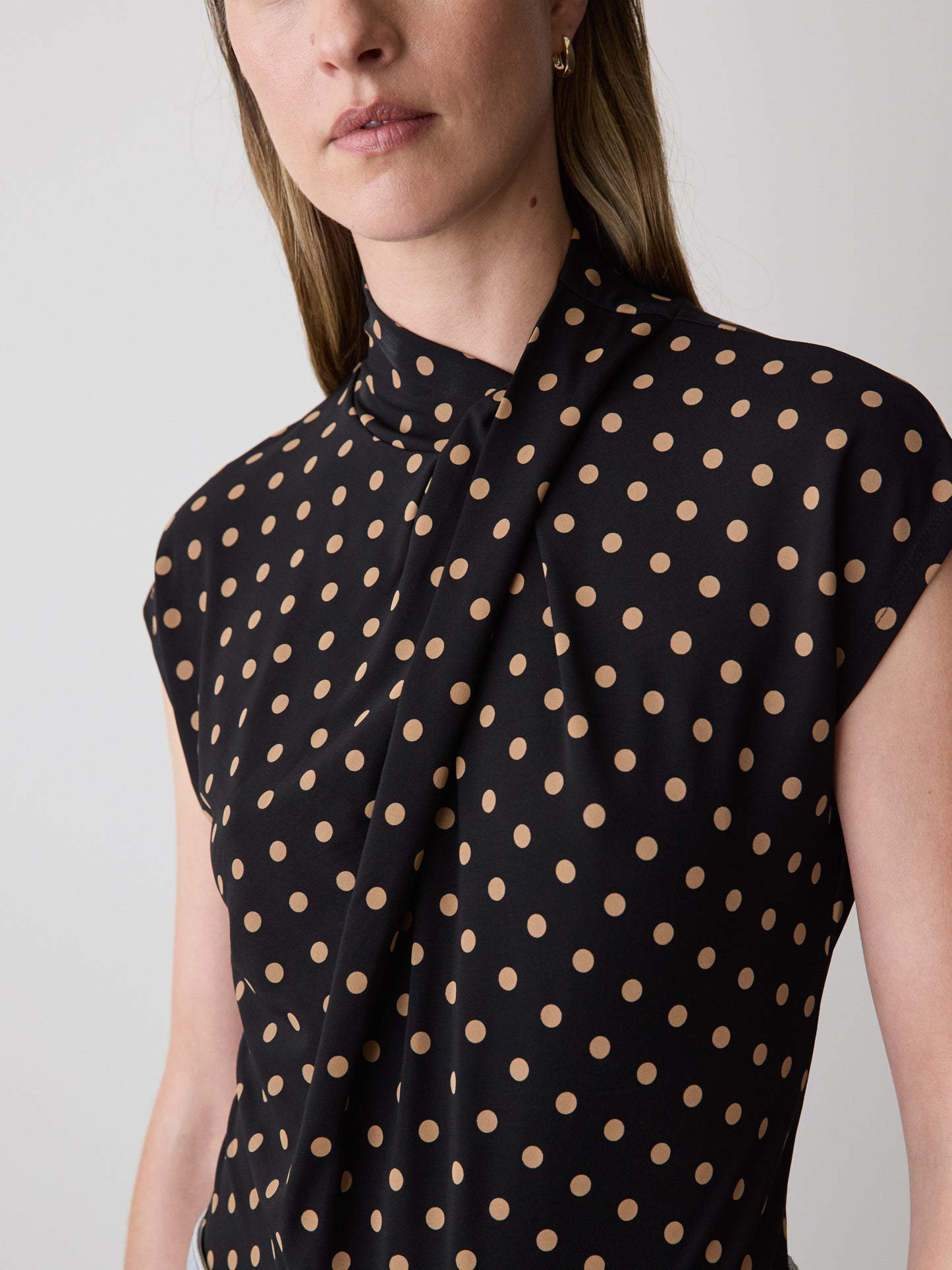 Extended-Sleeve Top with Crossover Draped Mock Neckline