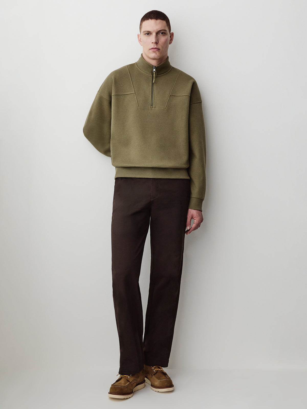 Long-Sleeve Half-Zip Mock-Neck Waffled Sweater