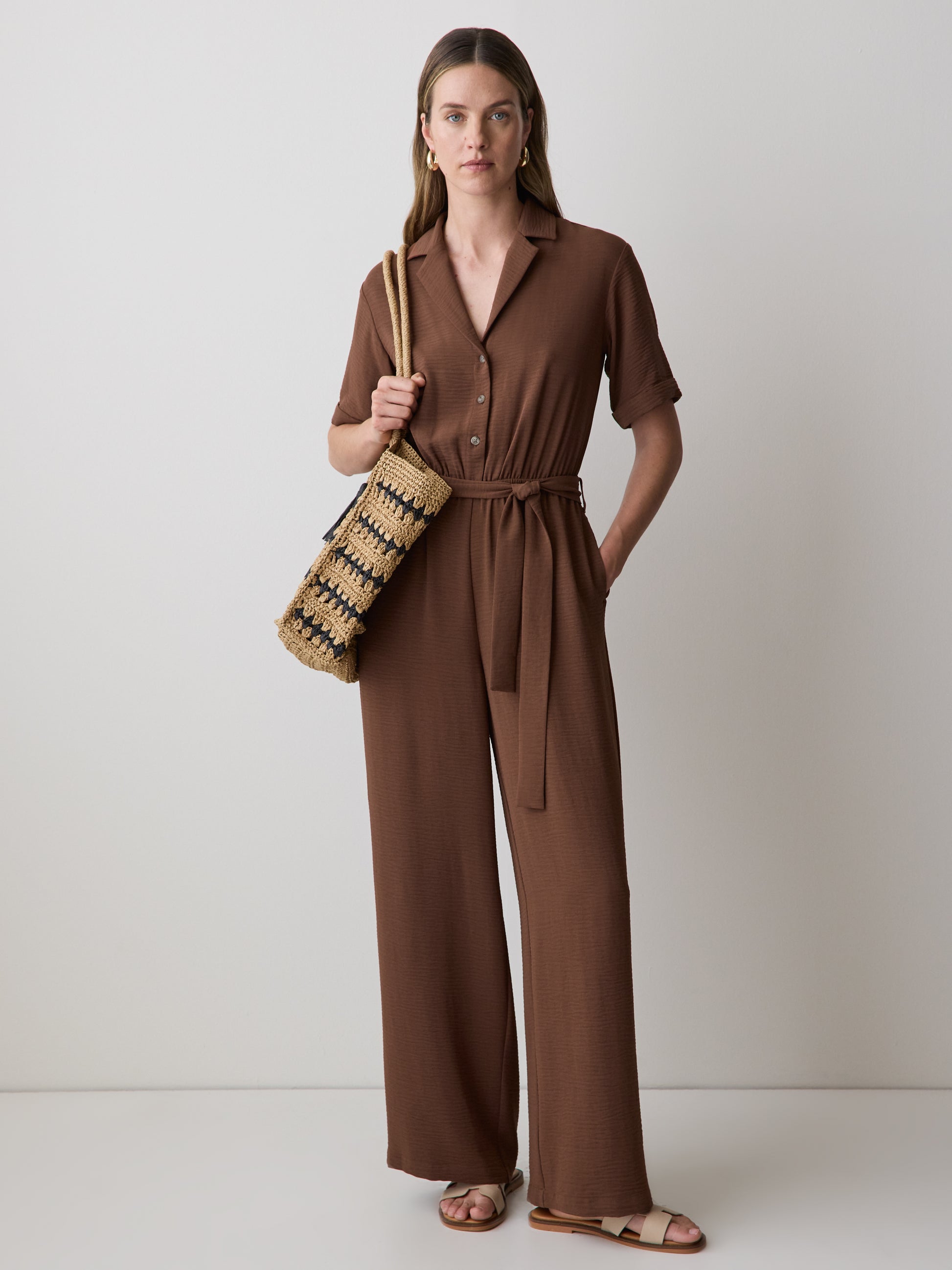 Short-Sleeve Wide-Leg Jumpsuit
