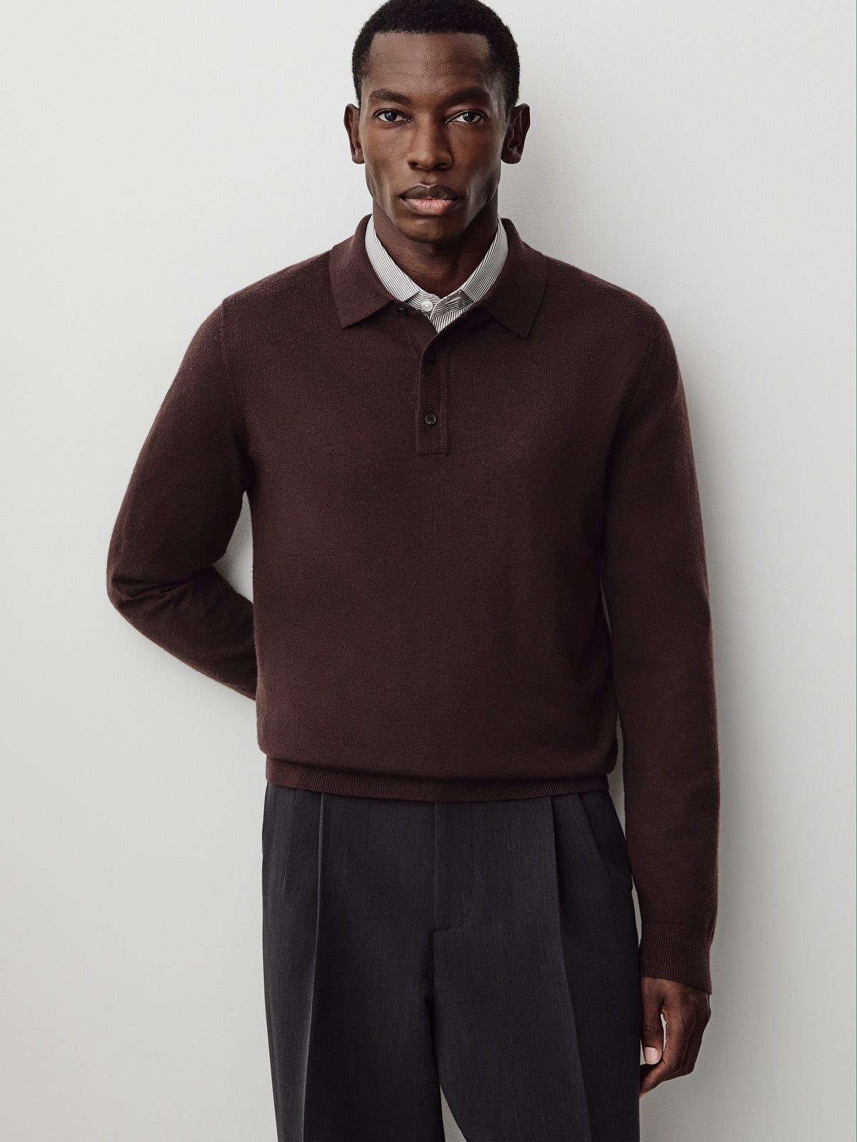 Merino-Wool Long-Sleeve Polo Sweater