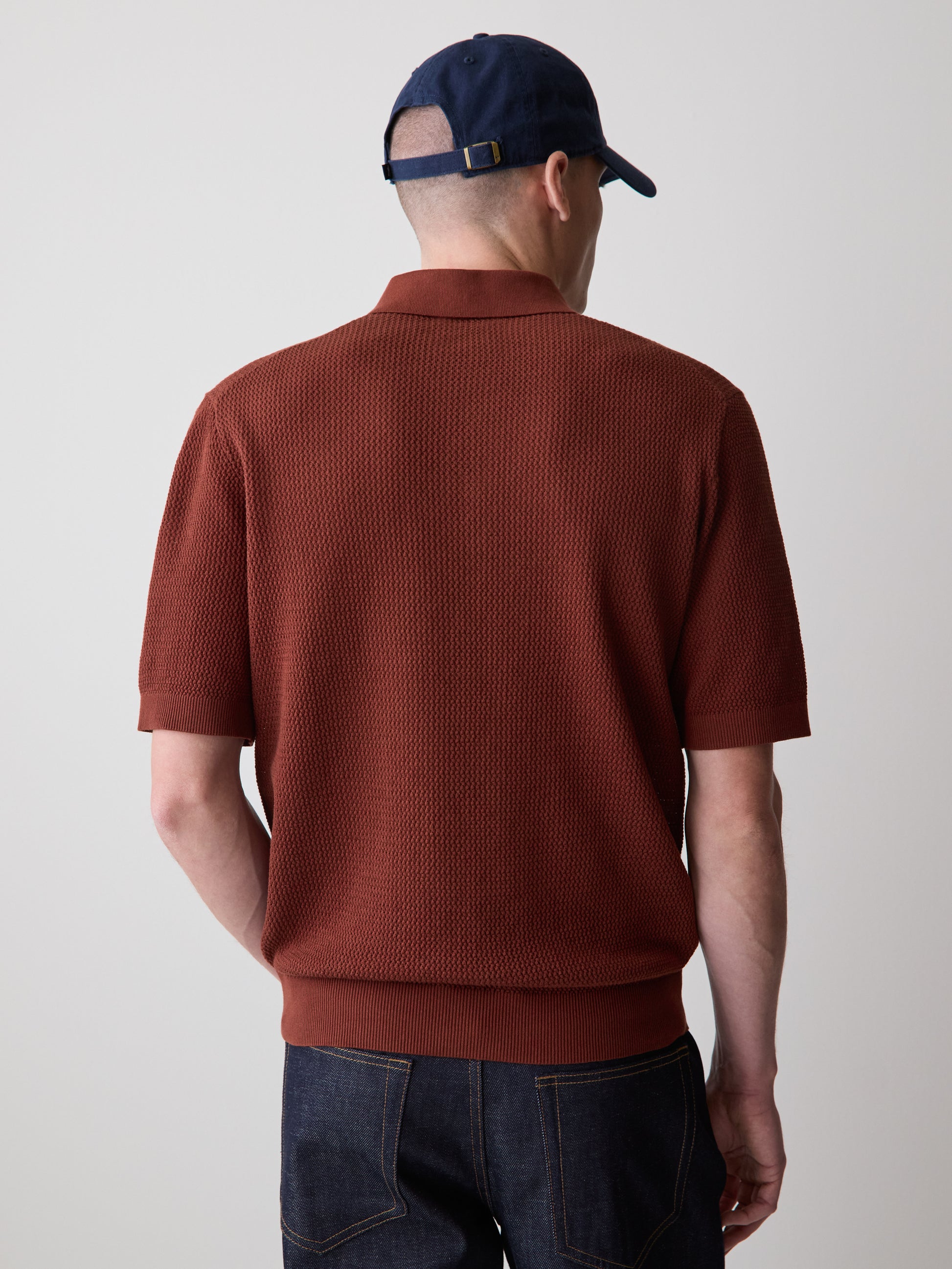 Textured Short-Sleeve Polo Sweater