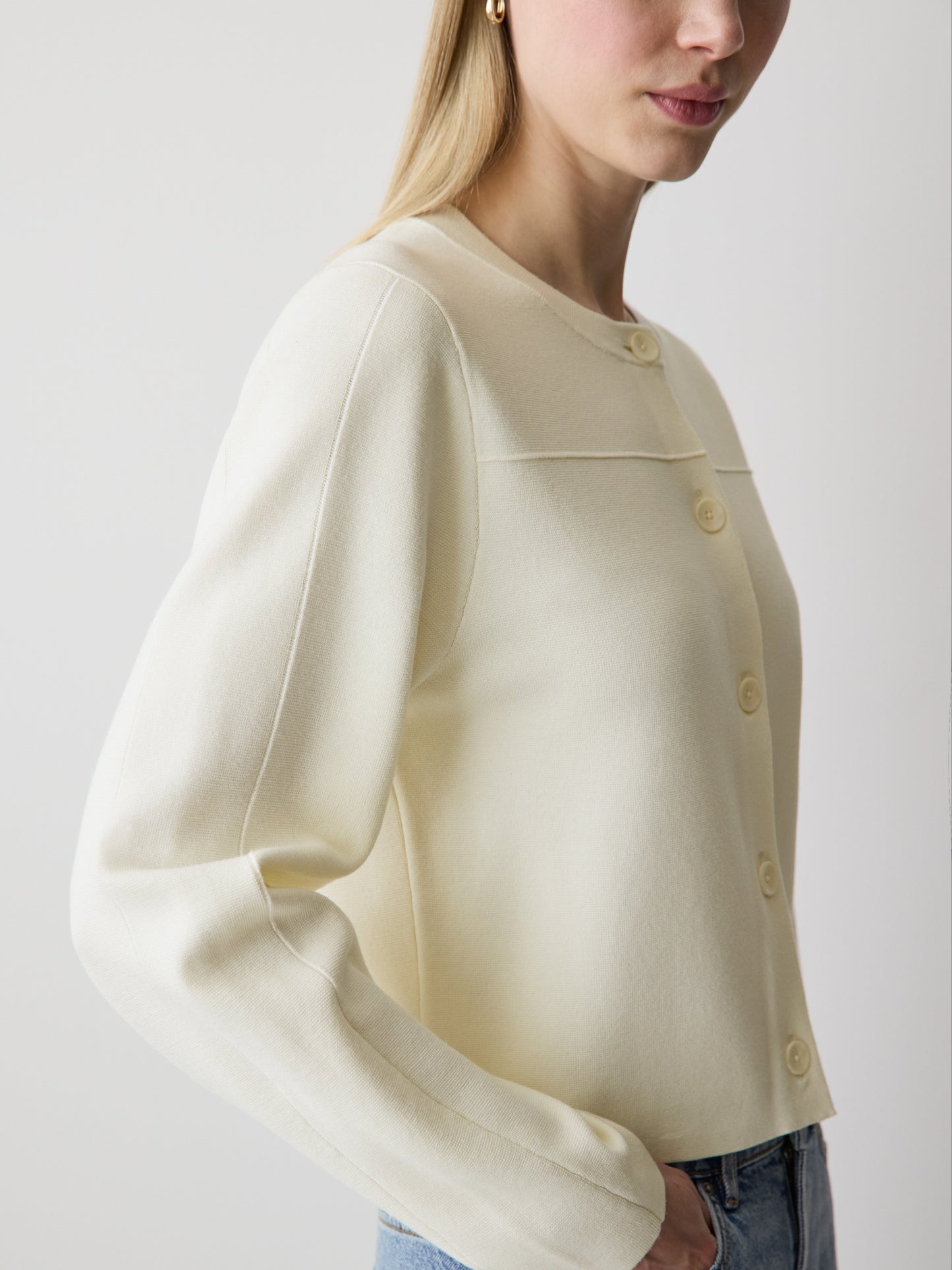 Knit Sweater Cardigan Sculpted Sleeve