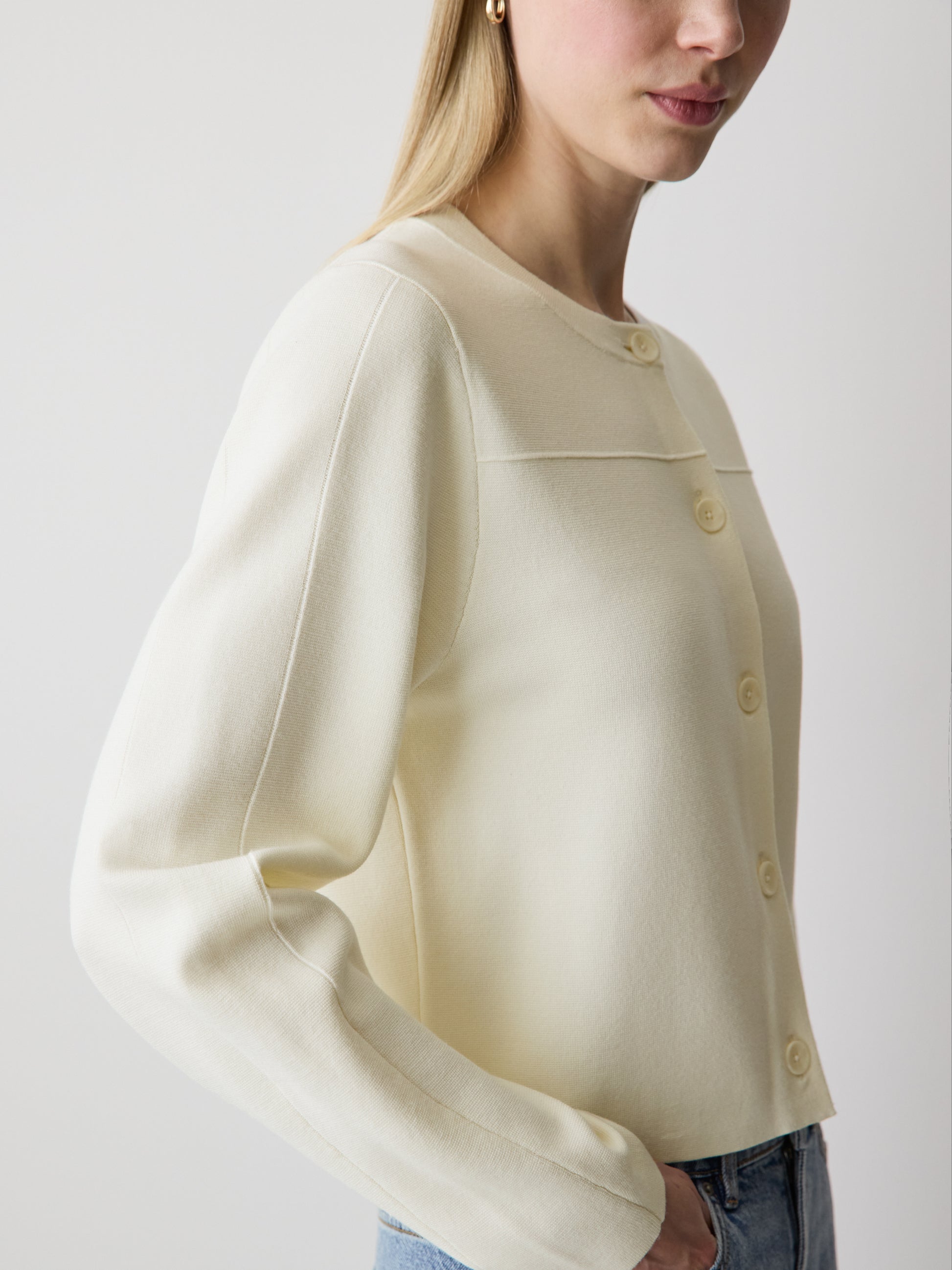 Knit Sweater Cardigan Sculpted Sleeve
