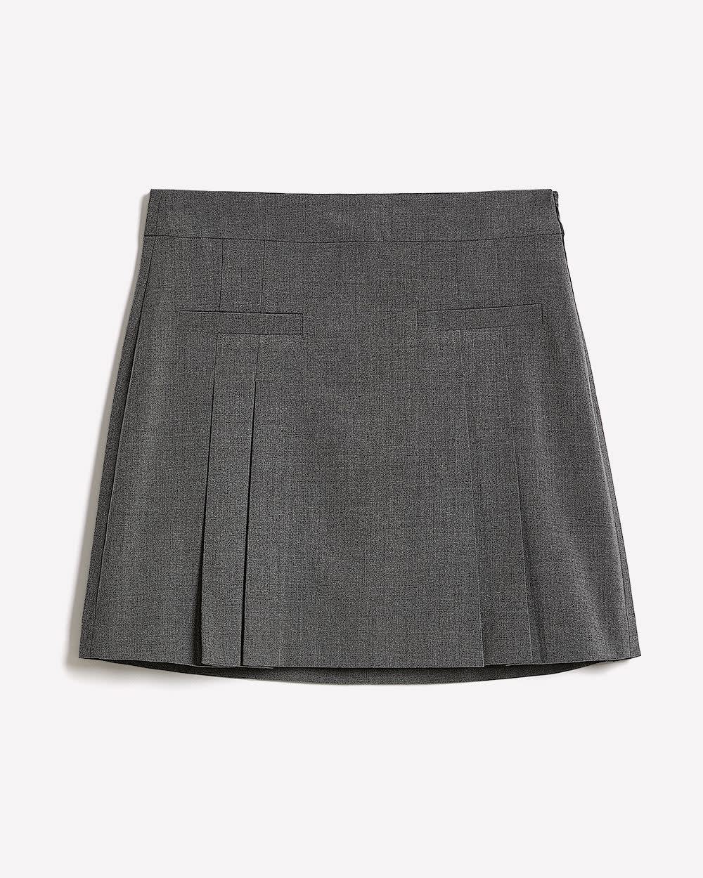 Jupe Mini Plissée en Sergé à Taille Très Haute