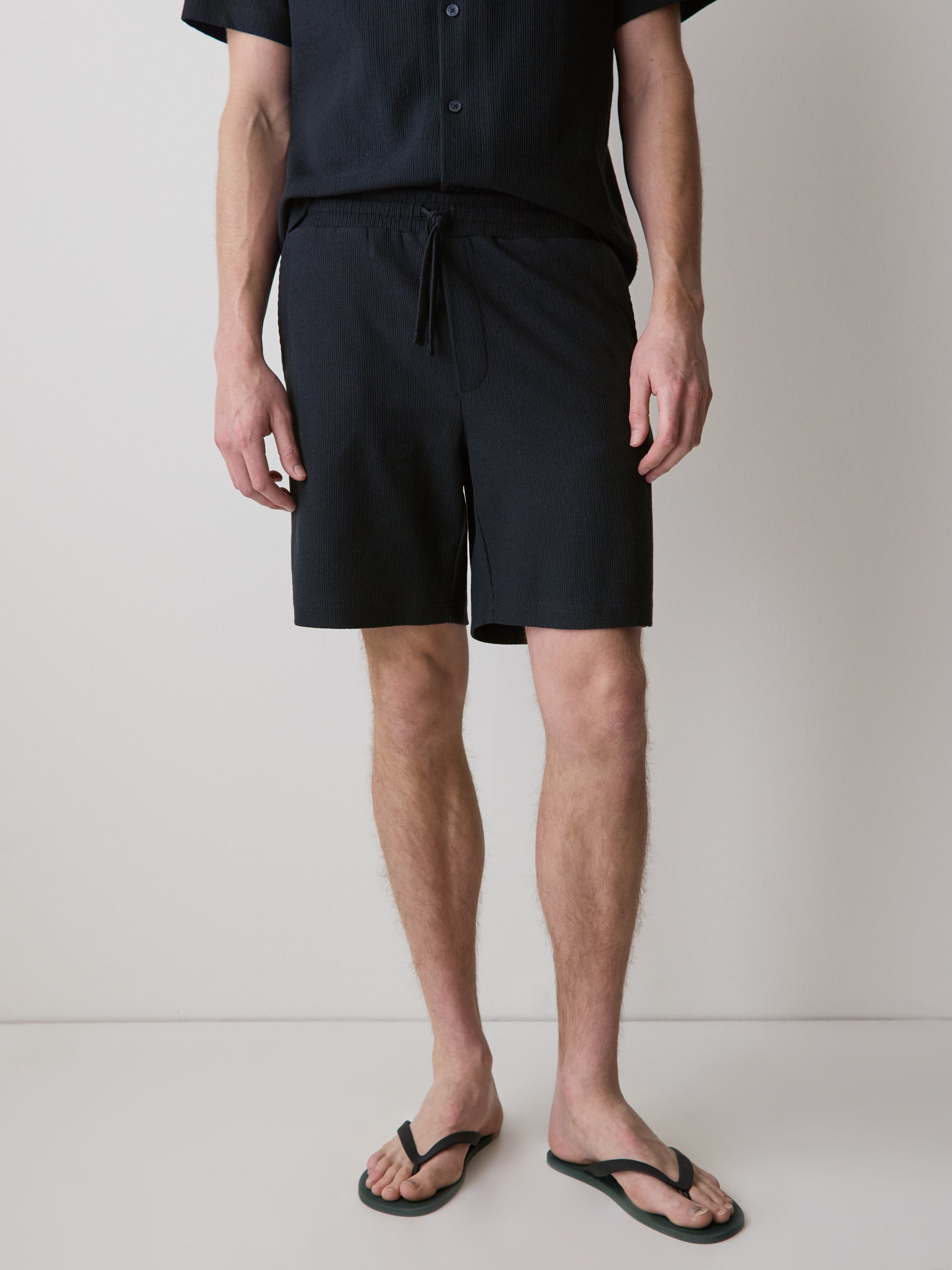 Mens Knit Textured Cotton Blend Shorts
