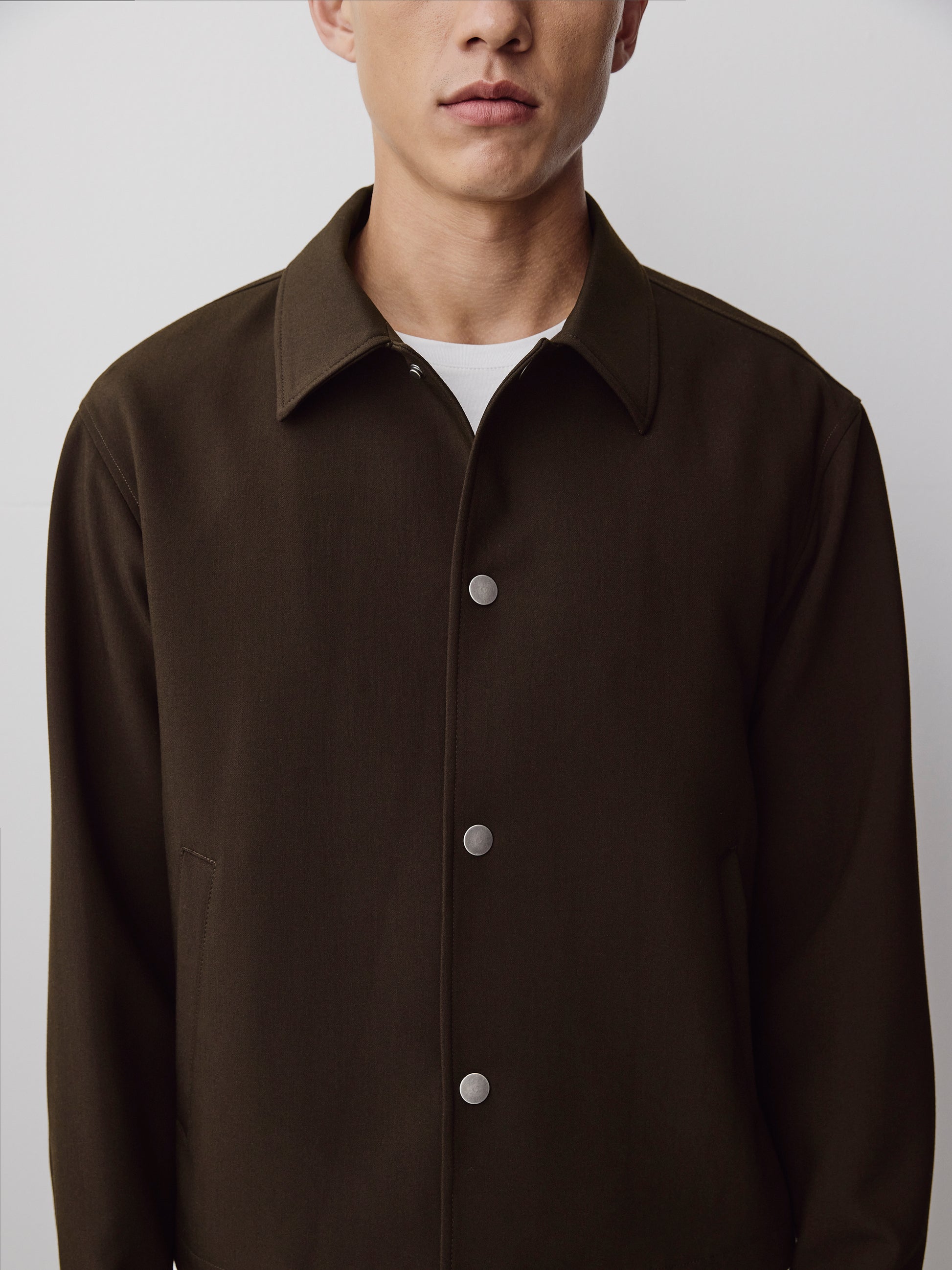 Men's Woven Jacket with Snap Closure