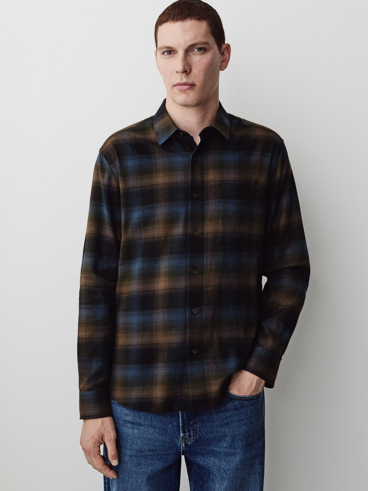 Long Sleeve Check Flannel Shirt Cotton