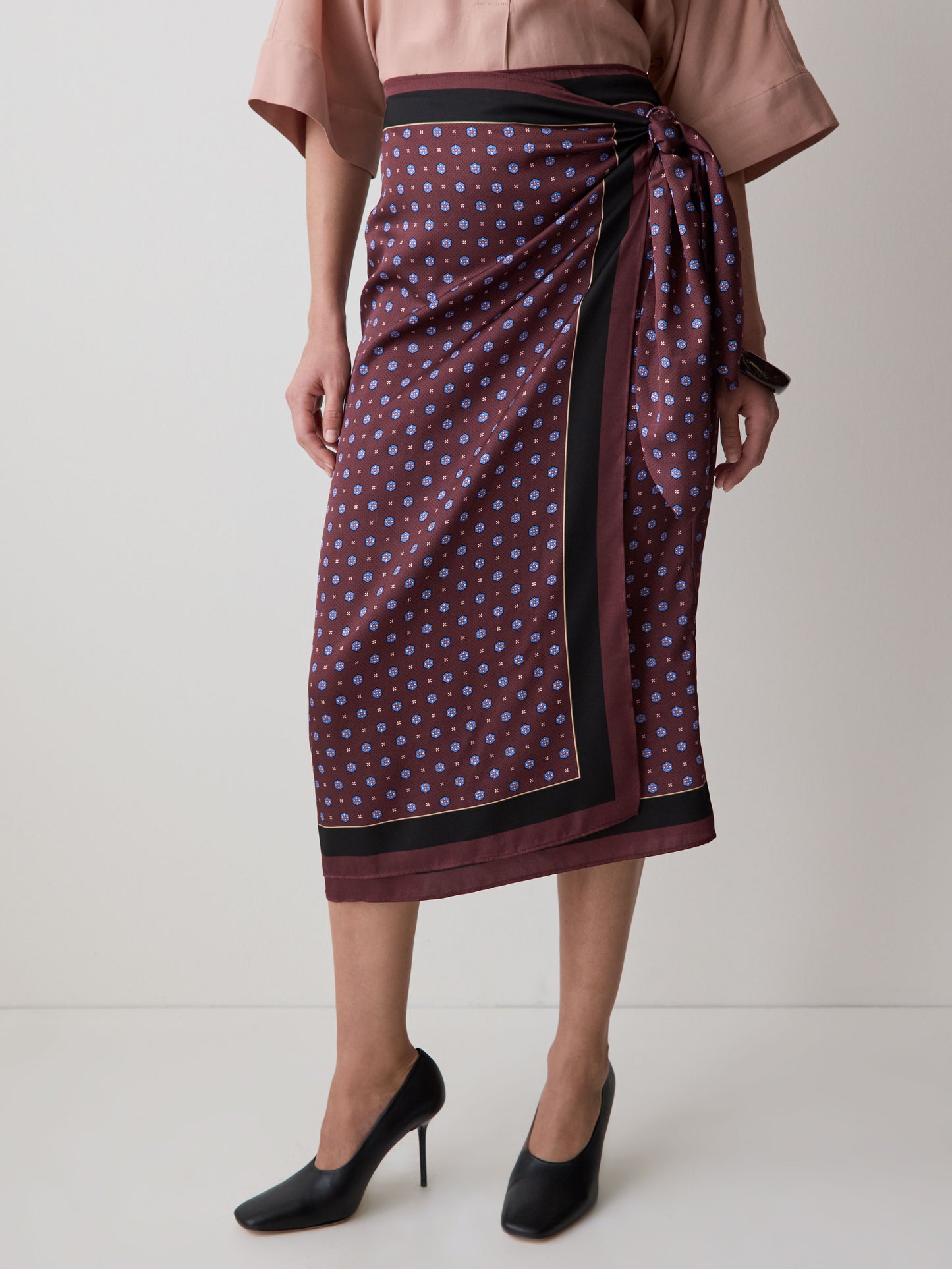 Satin High-Rise Wrap Midi Skirt