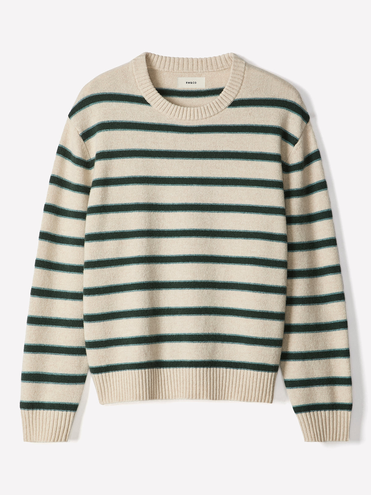 Mens Lambswool Crew Neck Knit Sweater with Stripe