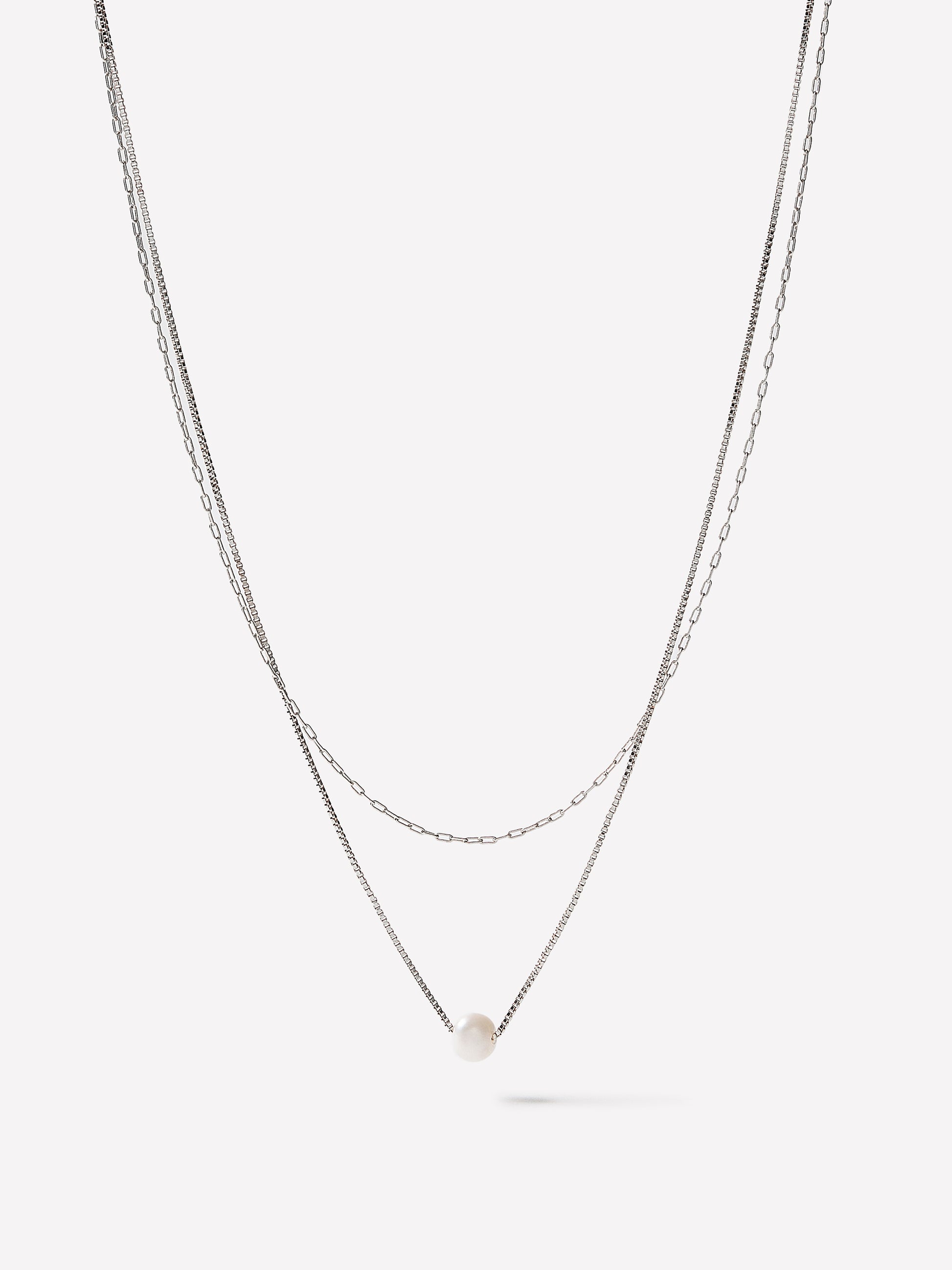 Necklace Multi Row Freshwater Pearl Metal