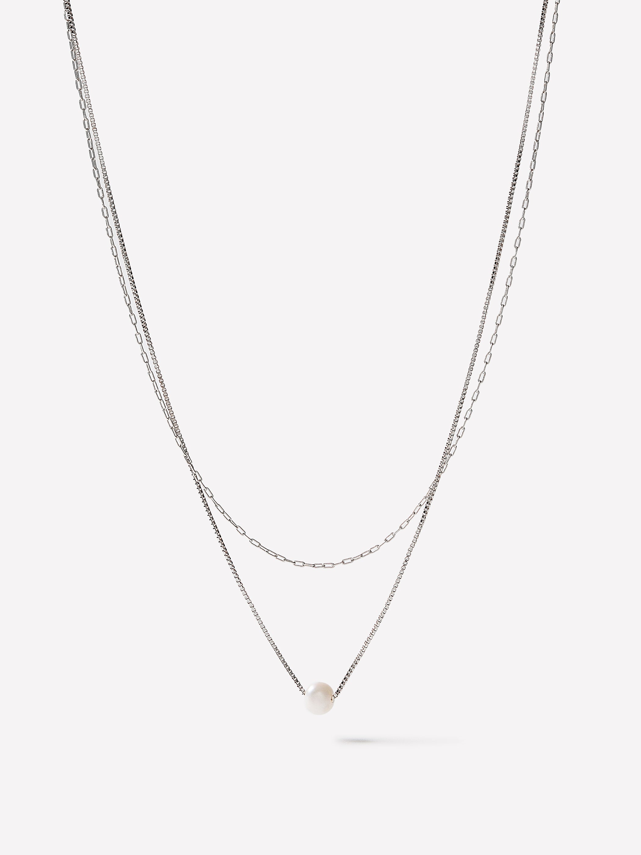 Necklace Multi Row Freshwater Pearl Metal