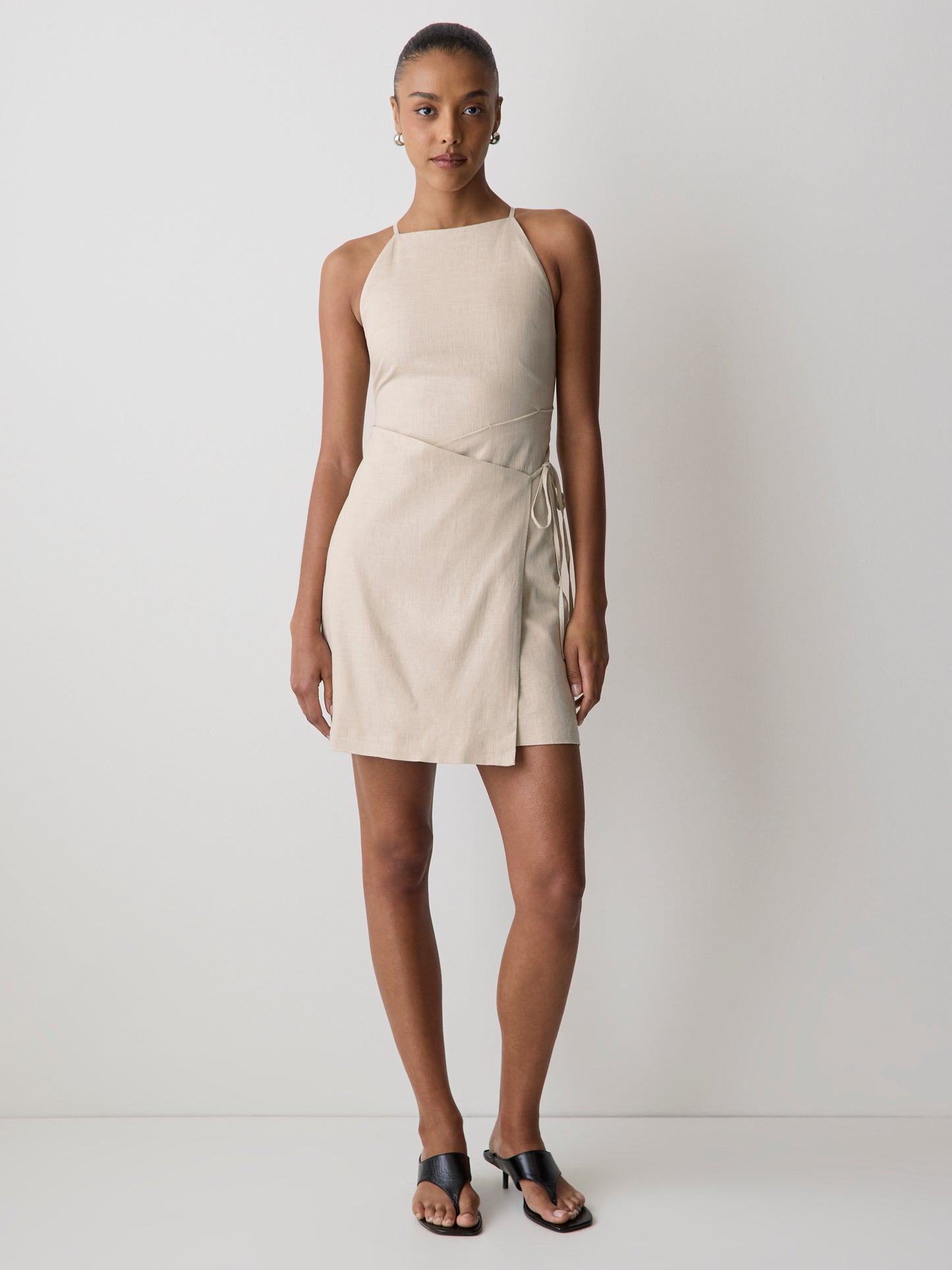 Woven Linen Blend Halter Dress