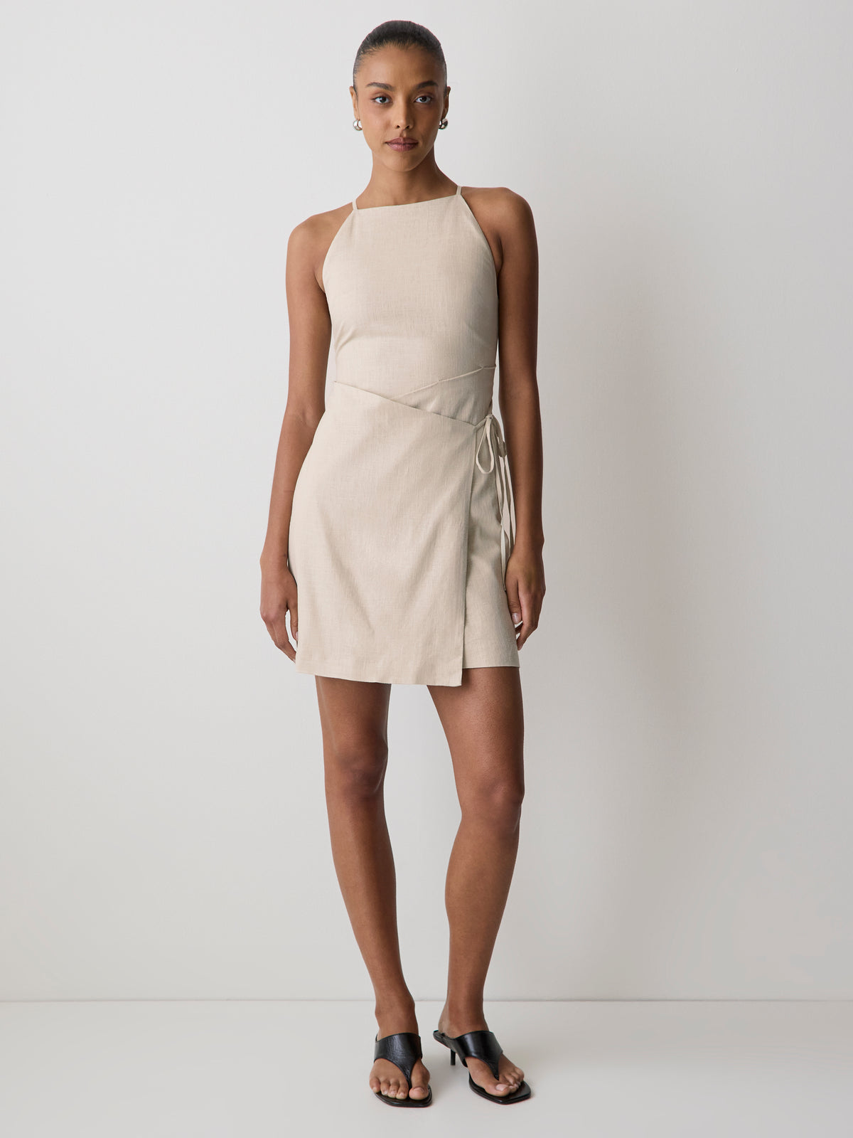 Woven Linen Blend Halter Dress