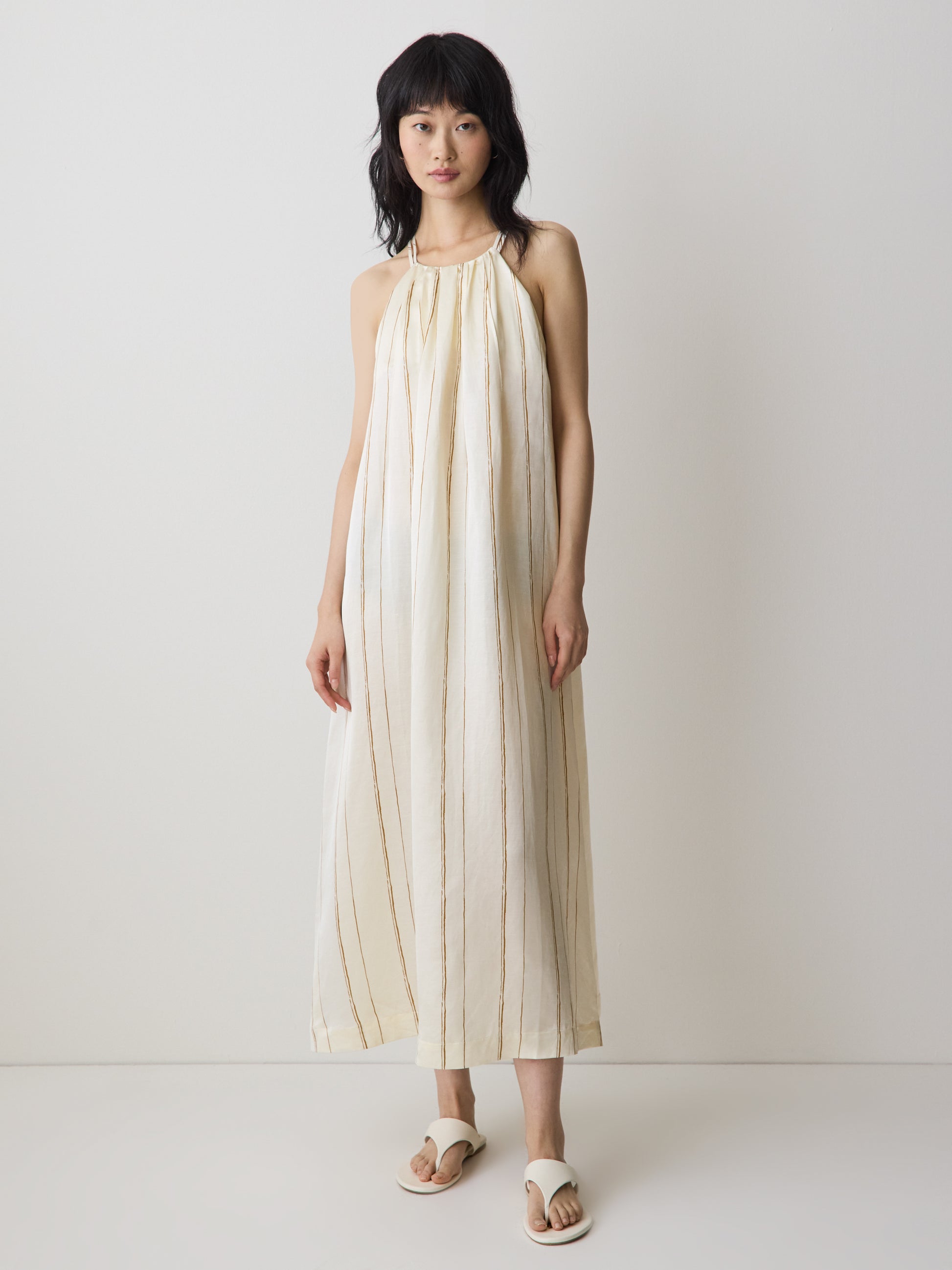 Women's Sleeveless Halter-Neck Midi Dress Linen Blend RW&CO Women's Sleeveless Halter-Neck Midi Dress Linen Blend RW&CO