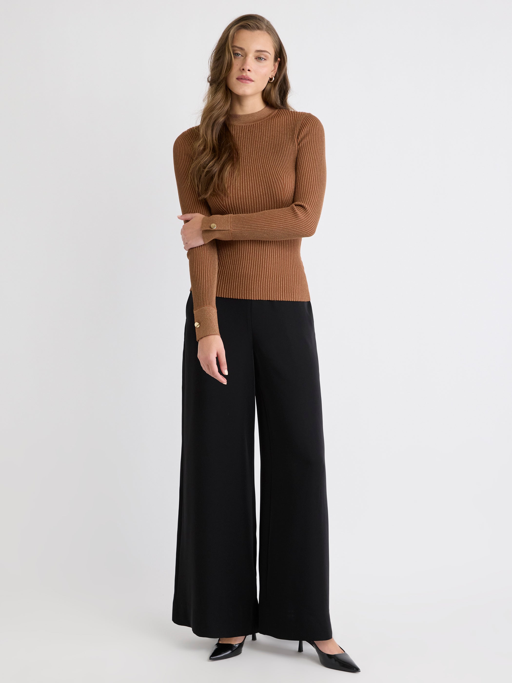 Haut Moulant à Manches Longues et Col Montant avec Fibres Métalliques