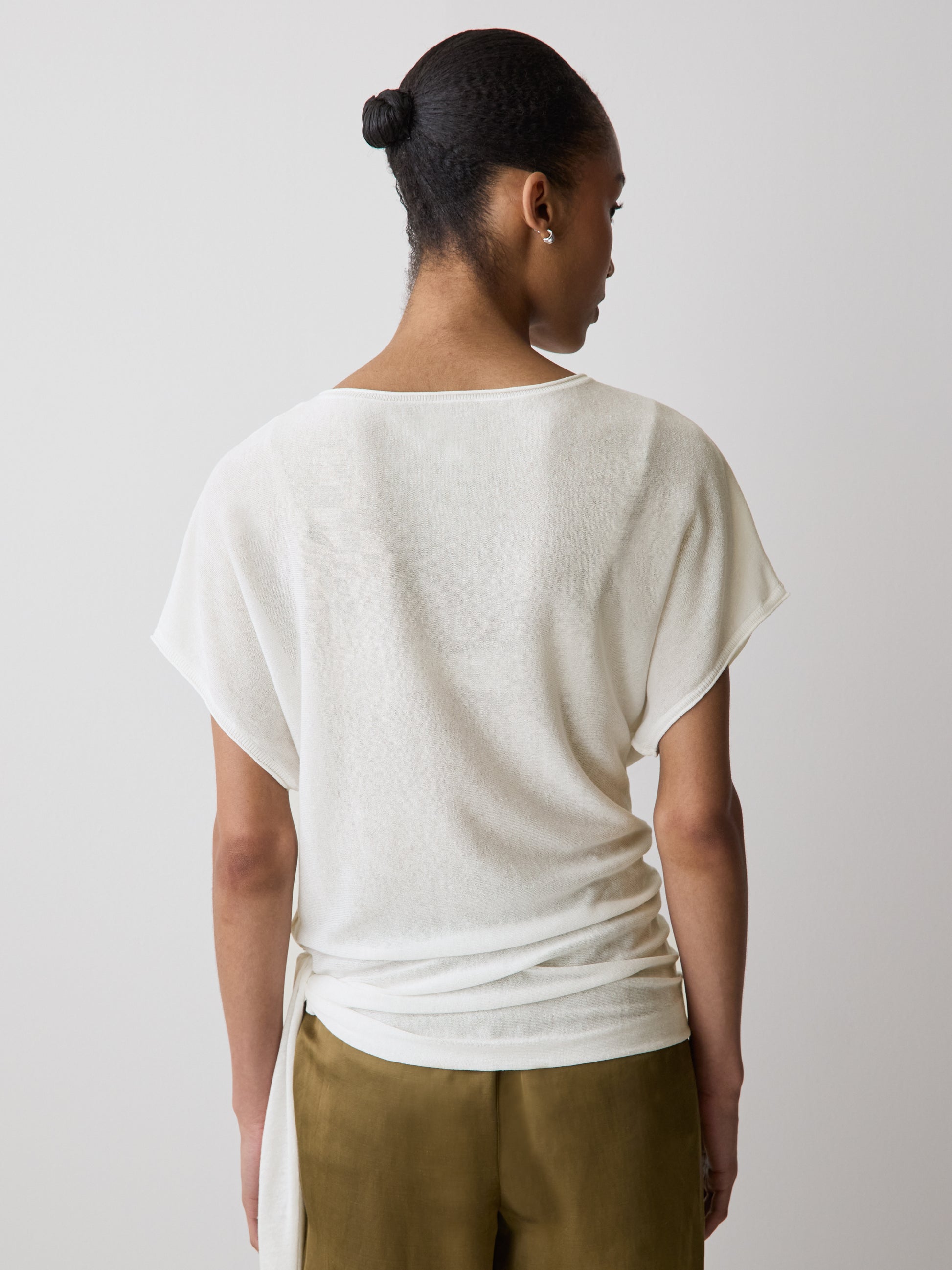 Knit Sweater Linen Blend Boat Neck Tie Detail
