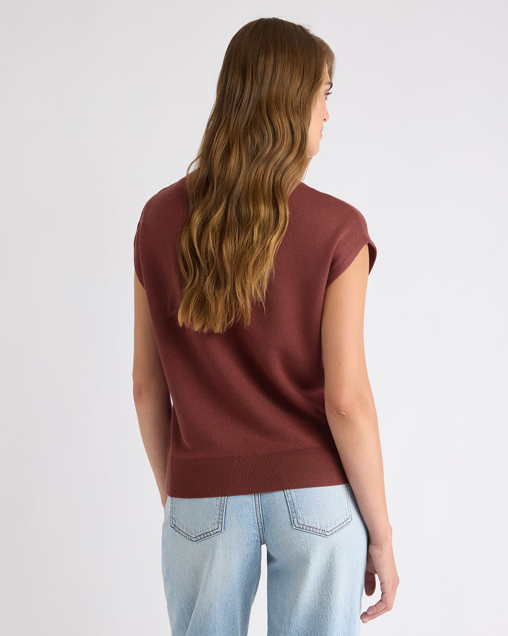 Pull Sans Manches à Col Montant avec Boutons à l'Épaule